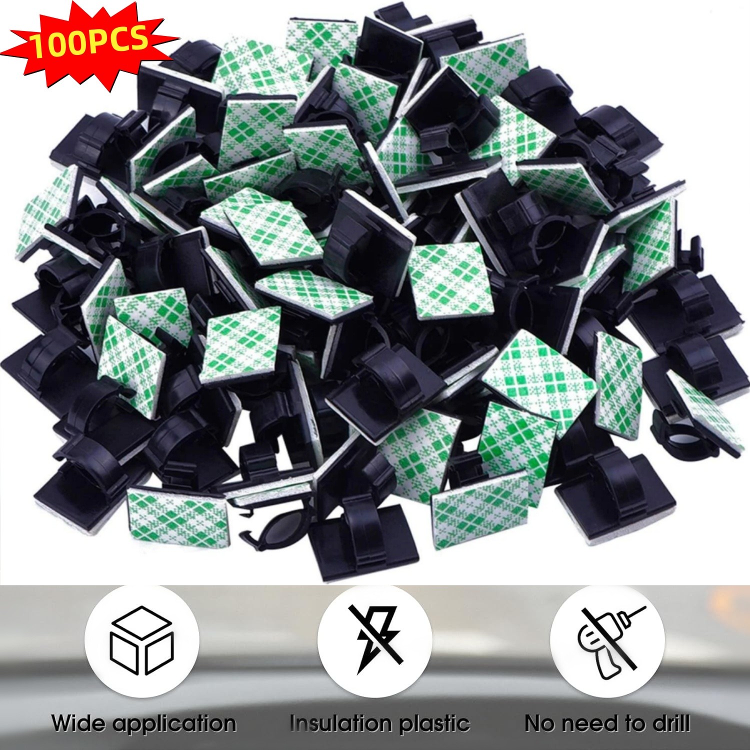 100Pcs Cable Clips Self-Adhesive Cord Management Wire Holder Organizer Clamp US