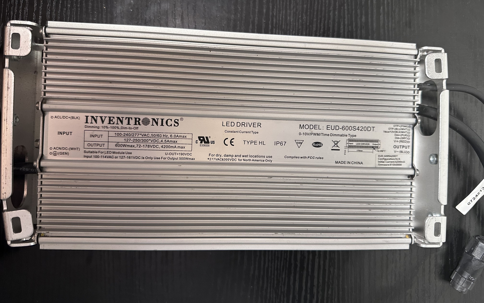 EUD-600S420DT Inventronics Programmable Constant Current LED Driver -600W 4200mA