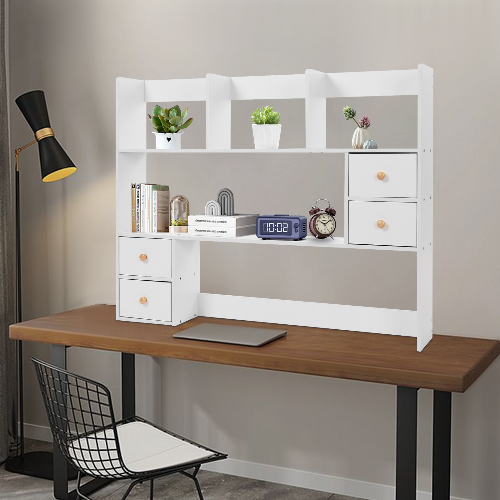 Wood Desktop Organizer, Office Storage Rack, Desktop Rack White 100 *17*80cm