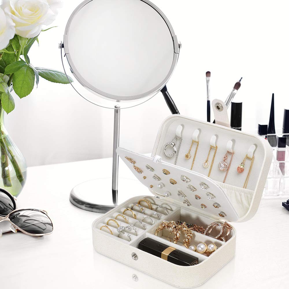 jiemei Jewelry Box, Travel 6.3 inches x 4.3 x 2.1 inches, White