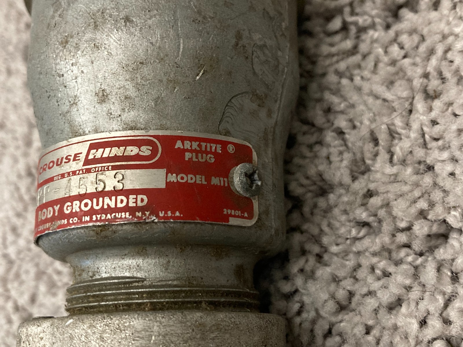 Vintage CROUSE-HINDS CRP4553 ARKTITE EXPLOSION-PROOF DELAYED-ACTION PLUG