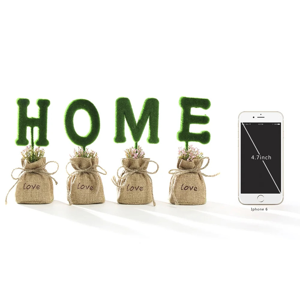 K-Cliffs 4pcs Artificial Plant Letters 7" "HOME" Potted in Jute Sack