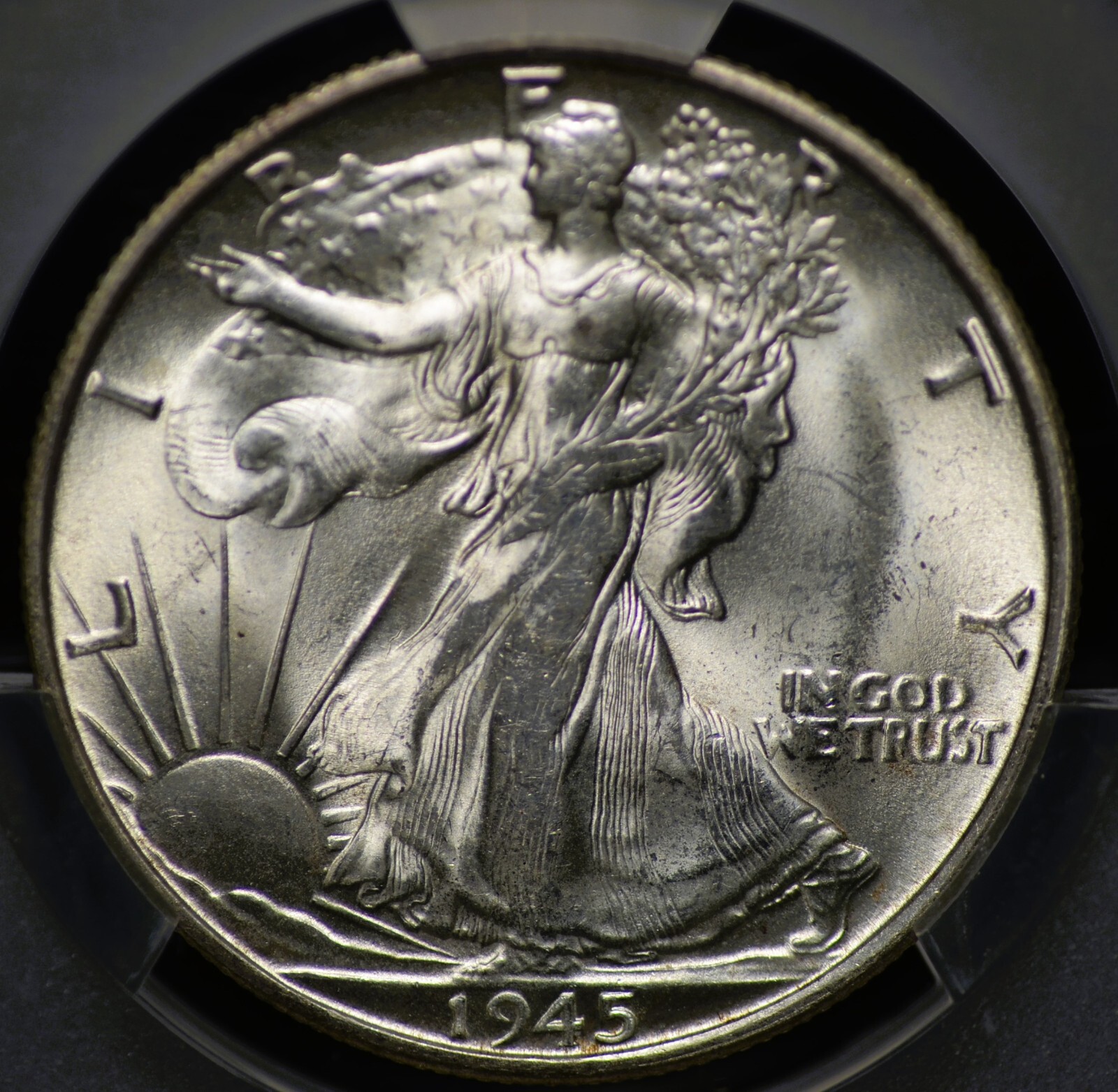1945 S WALKING LIBERTY HALF CAC MS 63 FROSTY WHITE MINT BLOOM DECENT STRIKE FEW