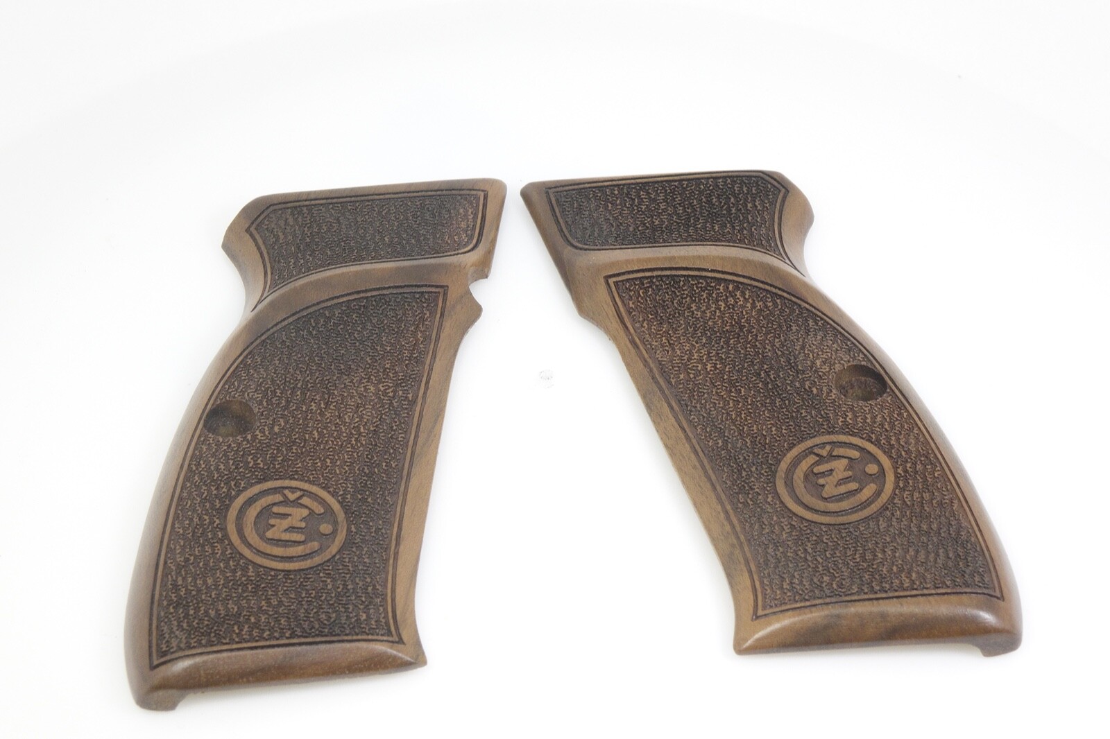 HAND MADE CUSTOM "SANDED & LOGO" WALNUT GRIPS FITS CZ P-01, CZ 75 D FULL SIZE