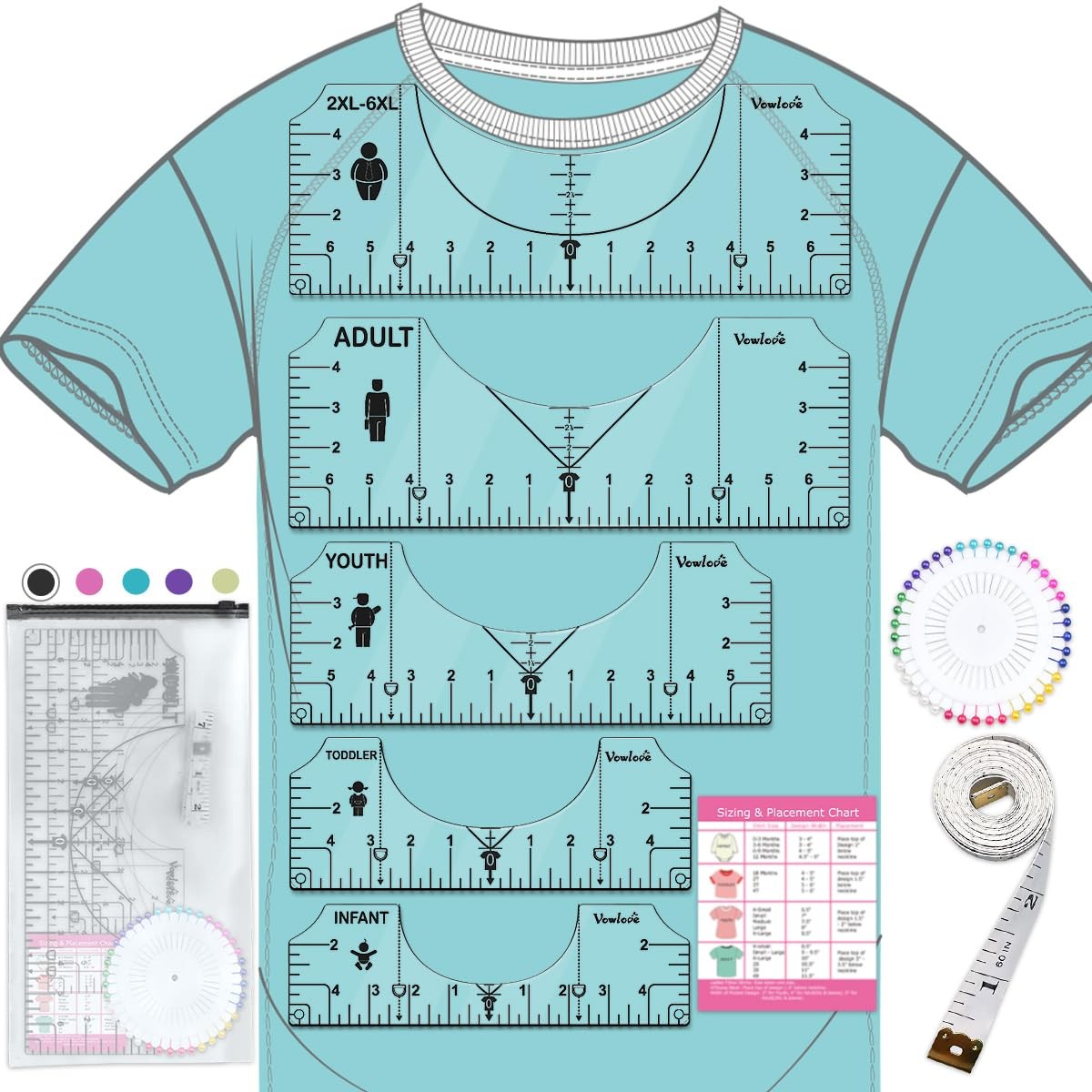 T-Shirt Ruler for Precise Alignment, Center & Left Chest Placement Tool
