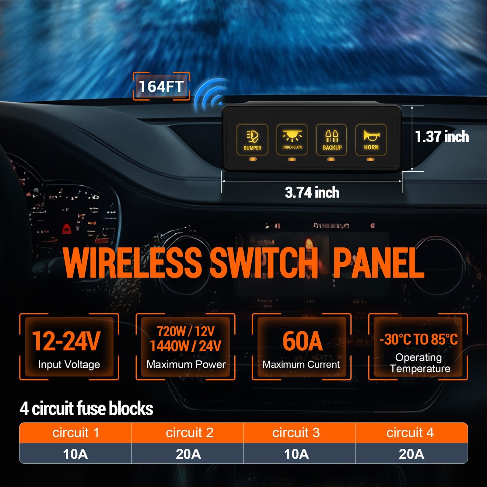 4 Gang Wireless Switch Panel Led Light Bar Remote Control Relay System Box