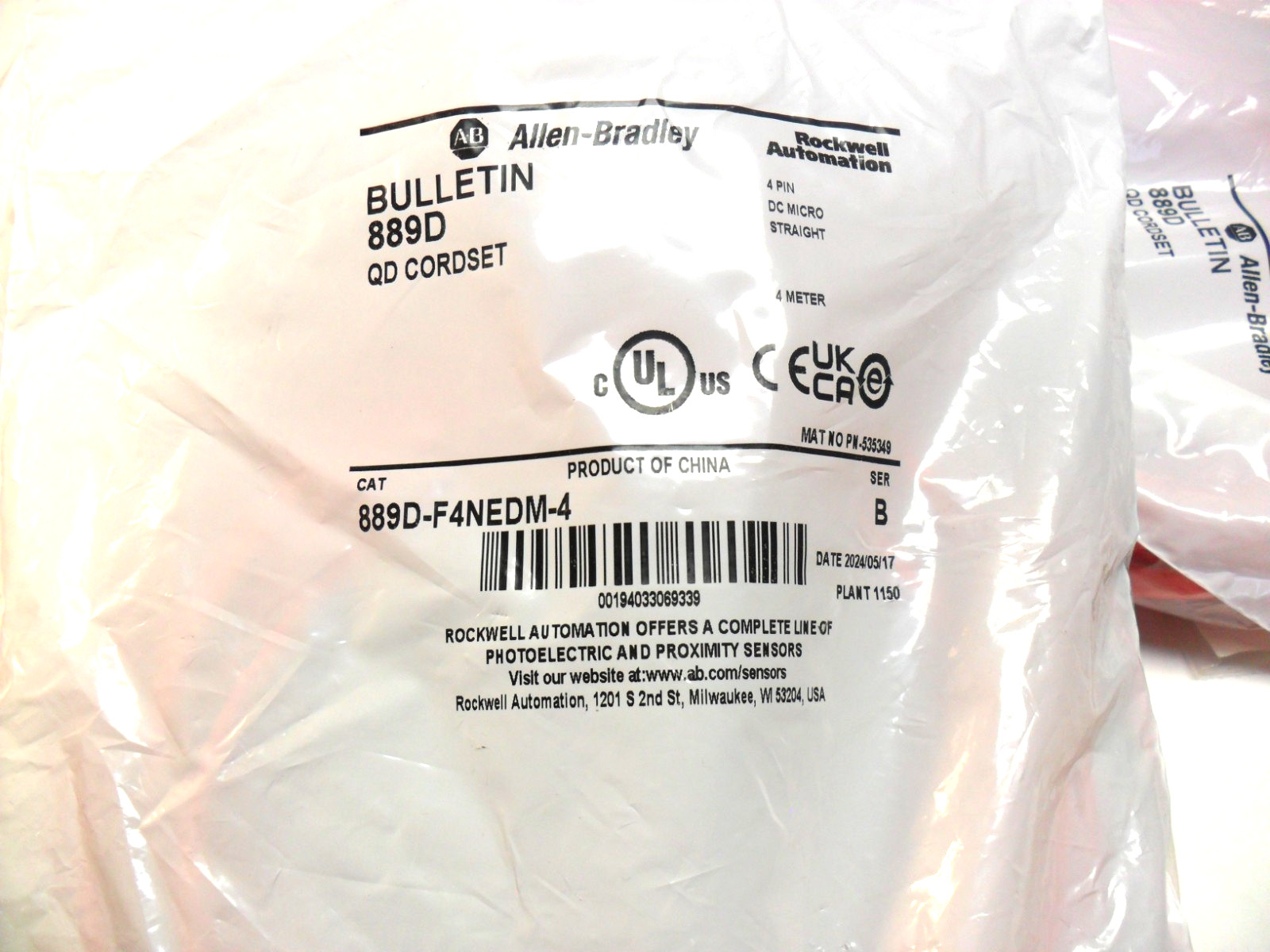 Allen-Bradley 889D-F4NEDM-4 QD Cordset New in Factory Sealed Bag - USA Seller