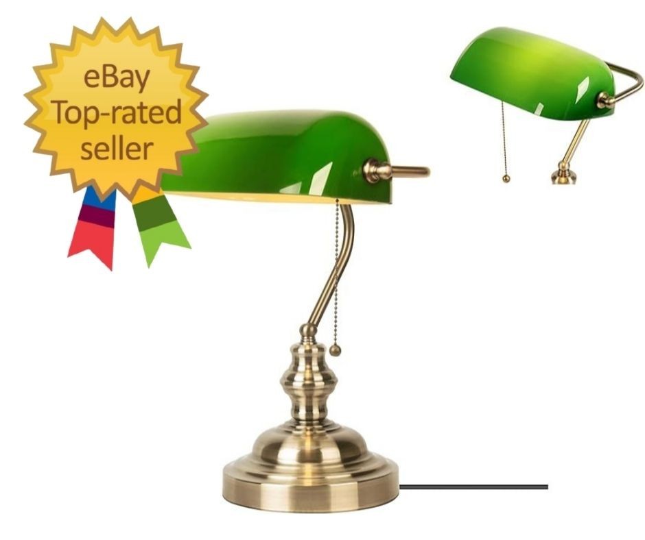 Green Glass Bankers Desk Lamp,Antique Desk Lamps with Brass Base, Traditional...