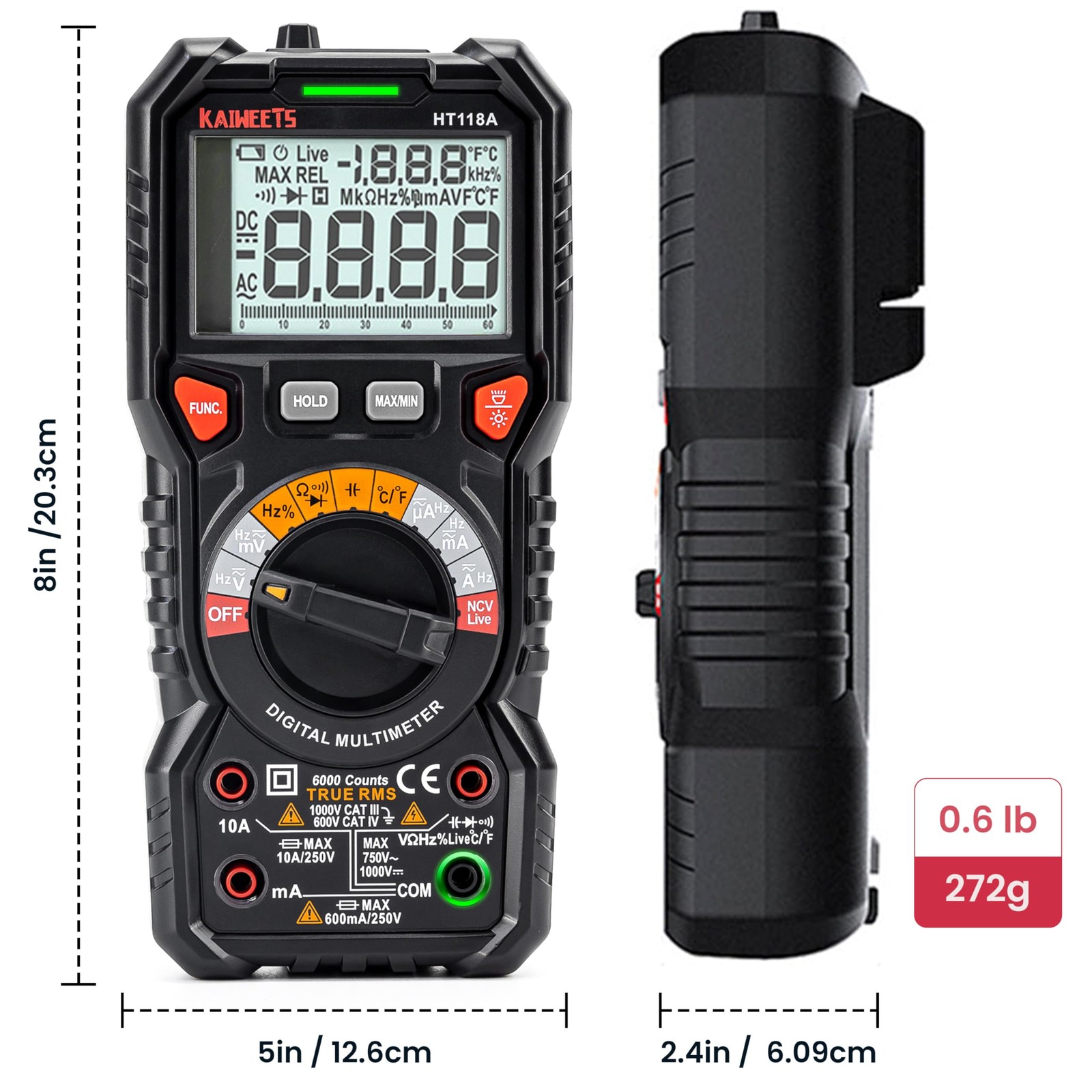 Digital Multimeter TRMS 6000 Counts Voltmeter Auto-Ranging Fast Accurately Measu