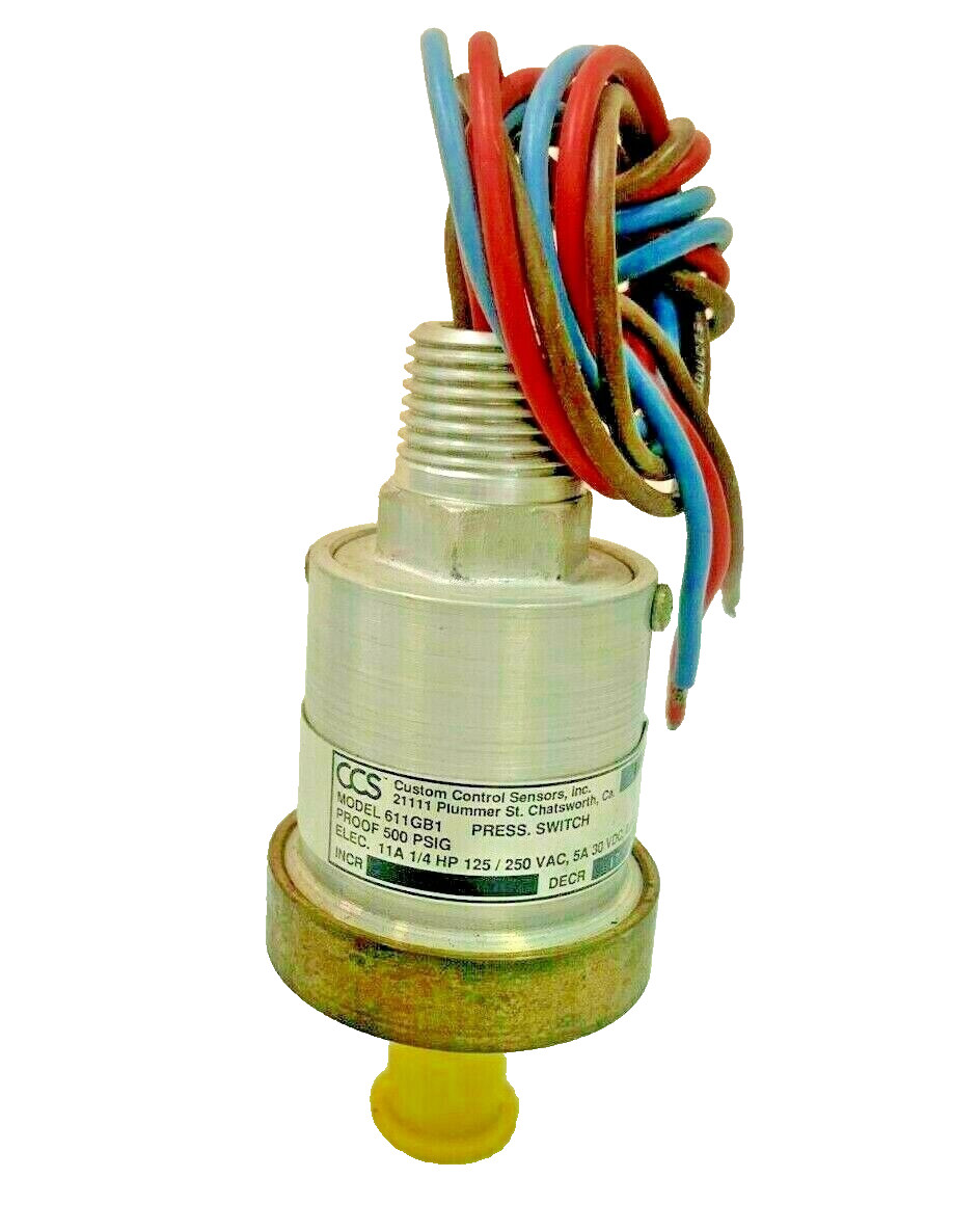 CCS 611GB1 Customs Controls Sensors Pressure Switch Decr.17 psi Proof 500 psi