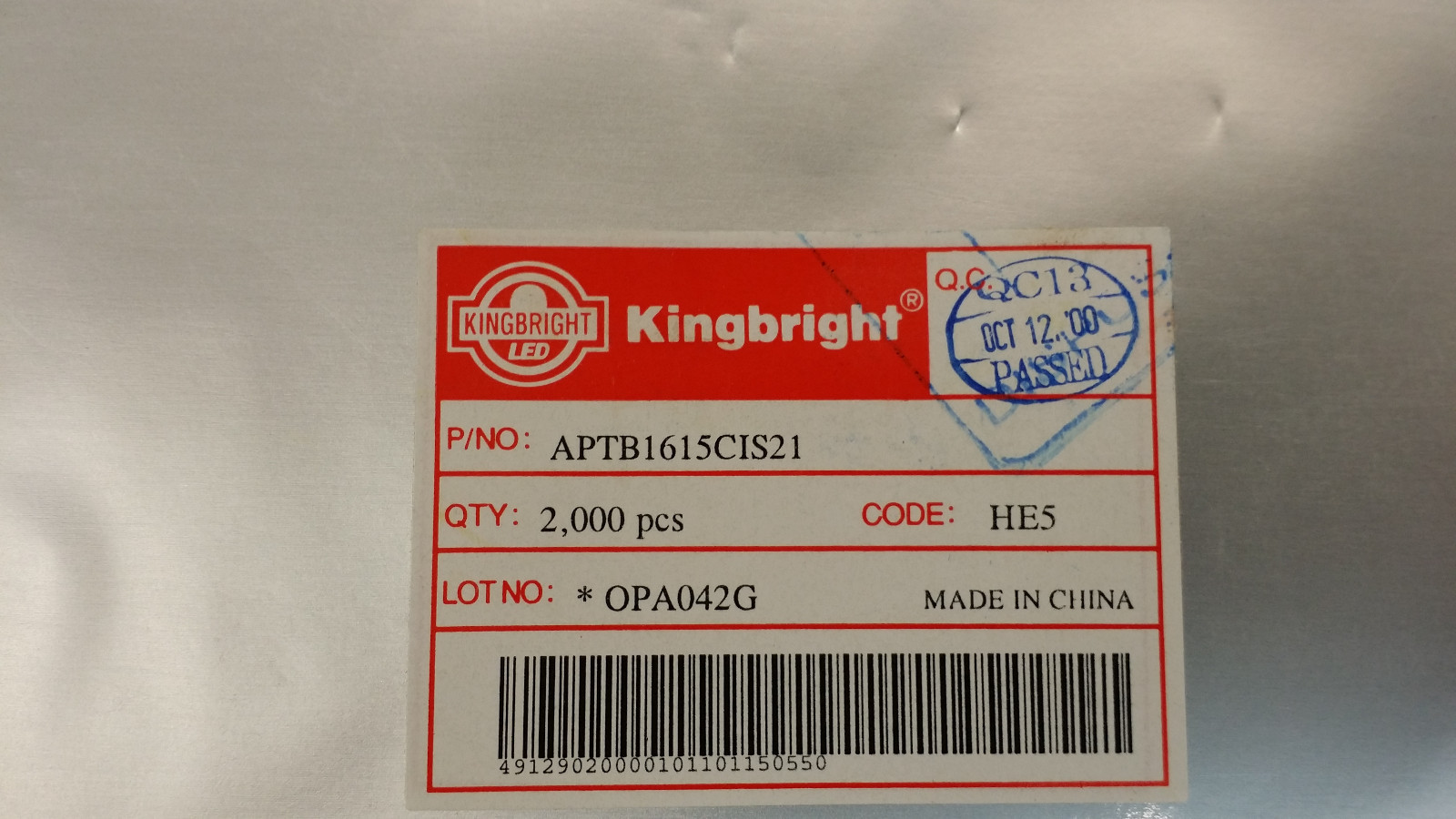 (250 PCS) APTB1615CIS21 KINGBRIGHT CHIP LED