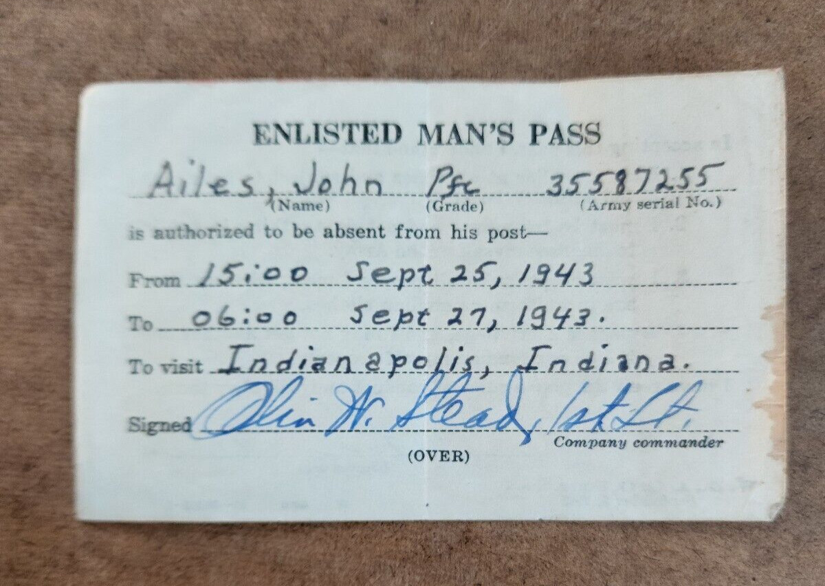 Vtg World War II Enlisted Mans Liberty Pass - 1943 - W.D., A.G. O. form No. 7