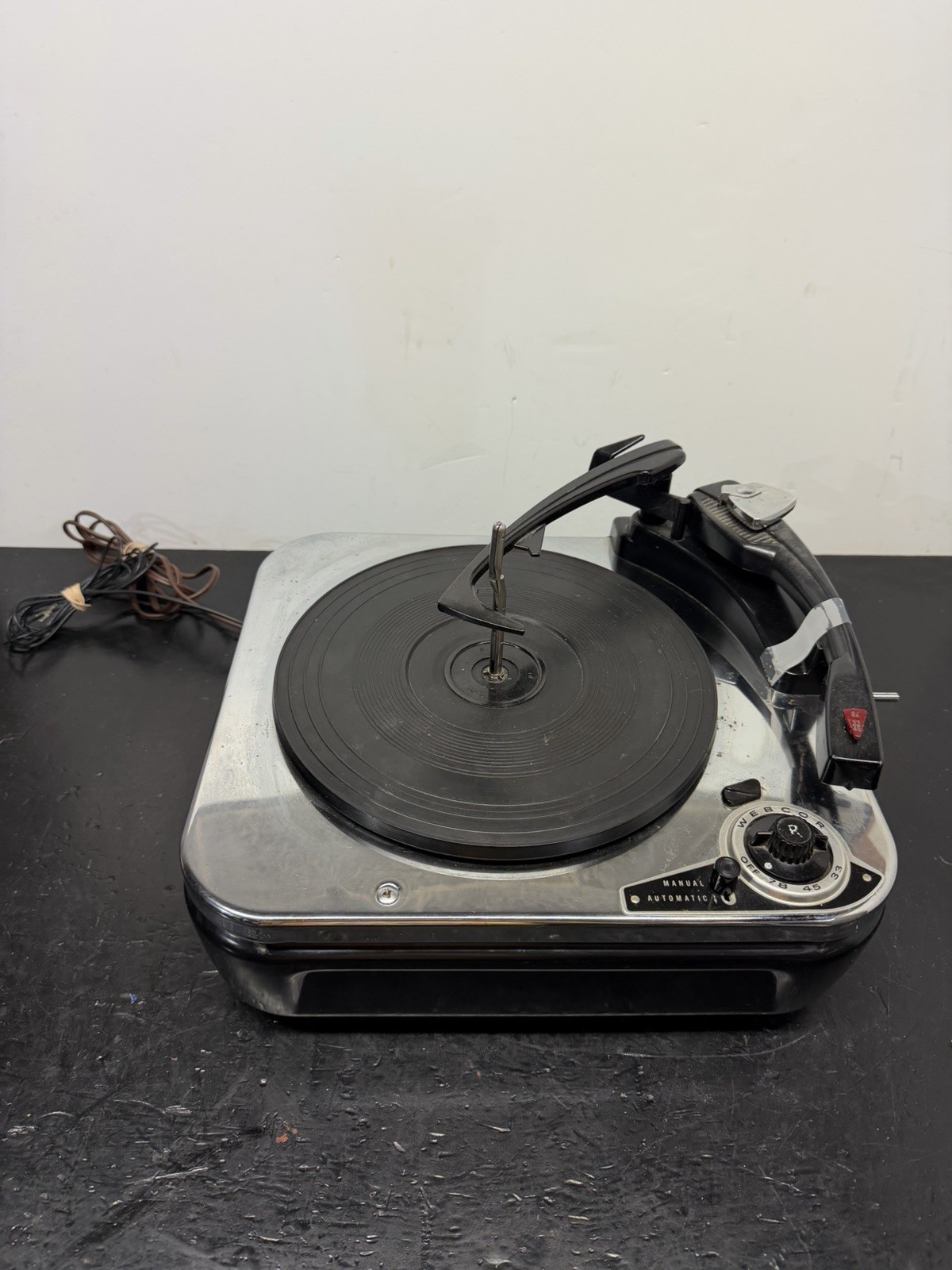 Vintage Webcor MCM Chrome Record Player Turntable CS-1632-2a Tested And Working