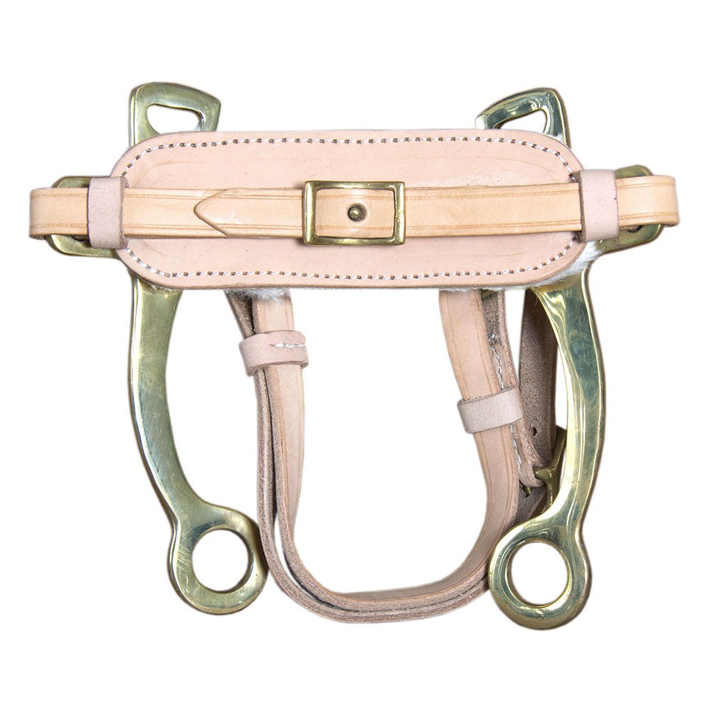 C-3087 Hilason Solid Brass Horse Mouth Hackamore Bit W/ Natural Leather