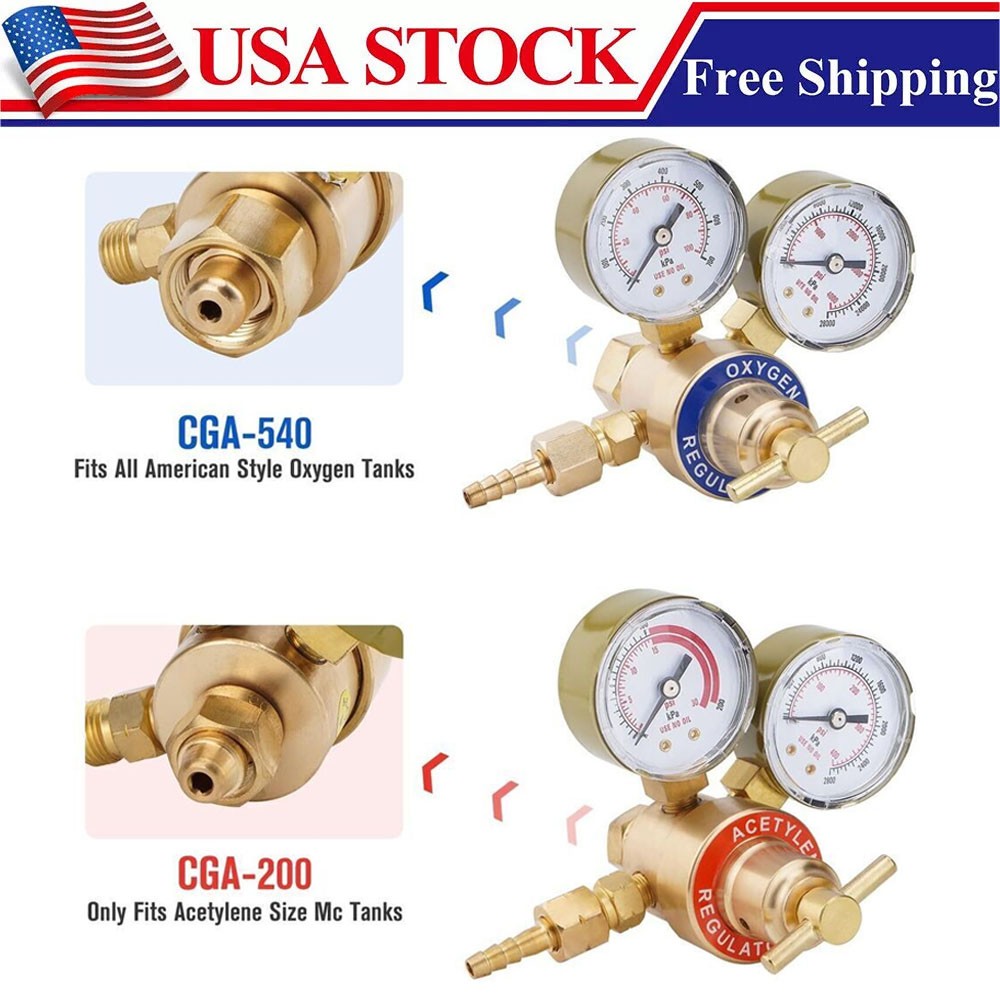 SPARKWHIZ Oxygen and Acetylene Regulators Welding Gas Gauges Pair CGA540 CGA200
