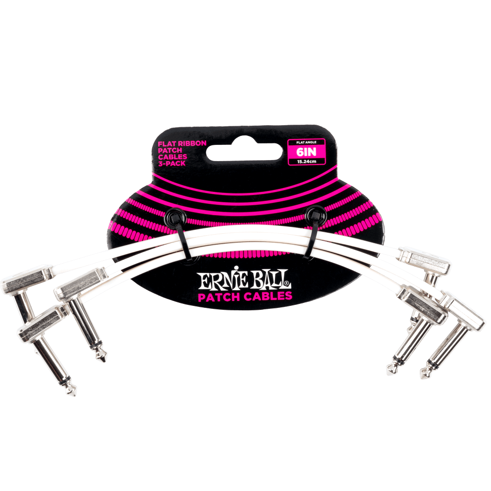 Ernie Ball 6in Flat Ribbon Patch Cable 3-Pack, White, P06385