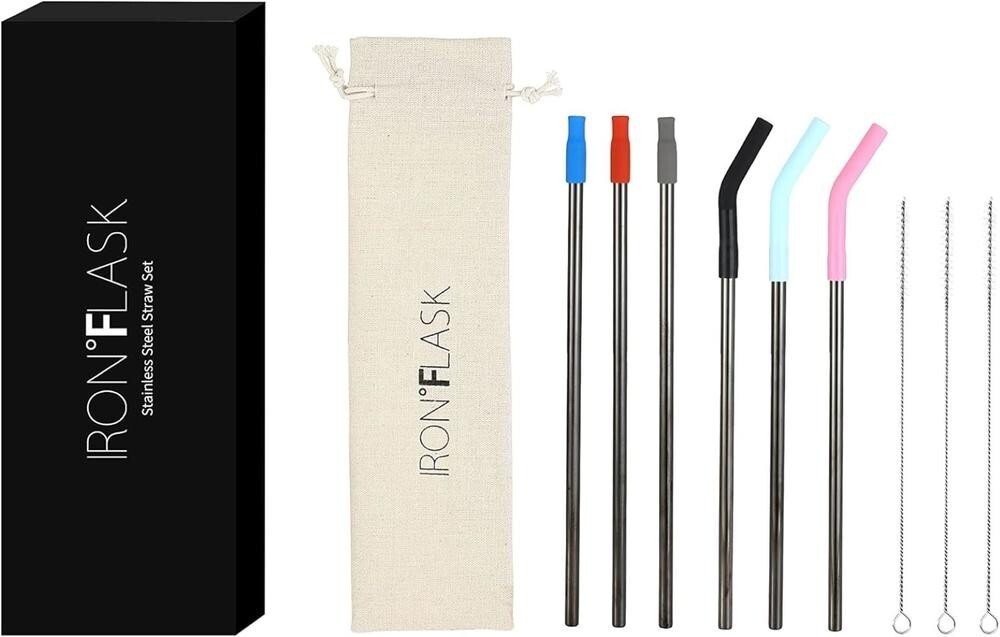 Iron Flask Reusable Straw and Cleaning Brush - 9 Pack - New Item - Free Shipping
