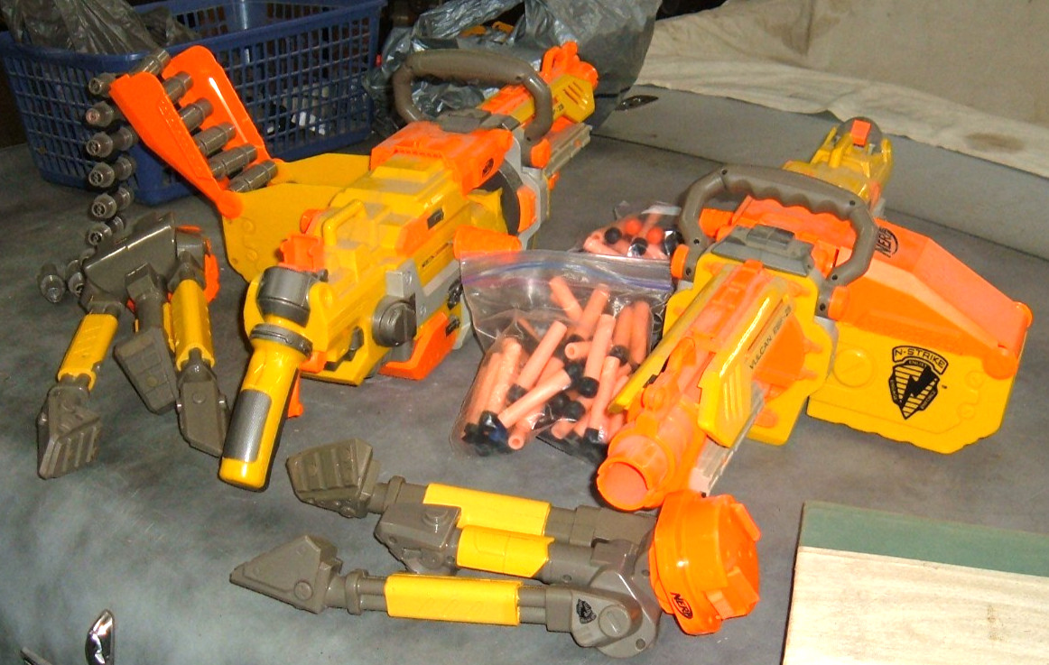 PAIR OF Nerf N-Strike Vulcan EBF-25 's W/TRIPODS & DARTS FOR PARTS