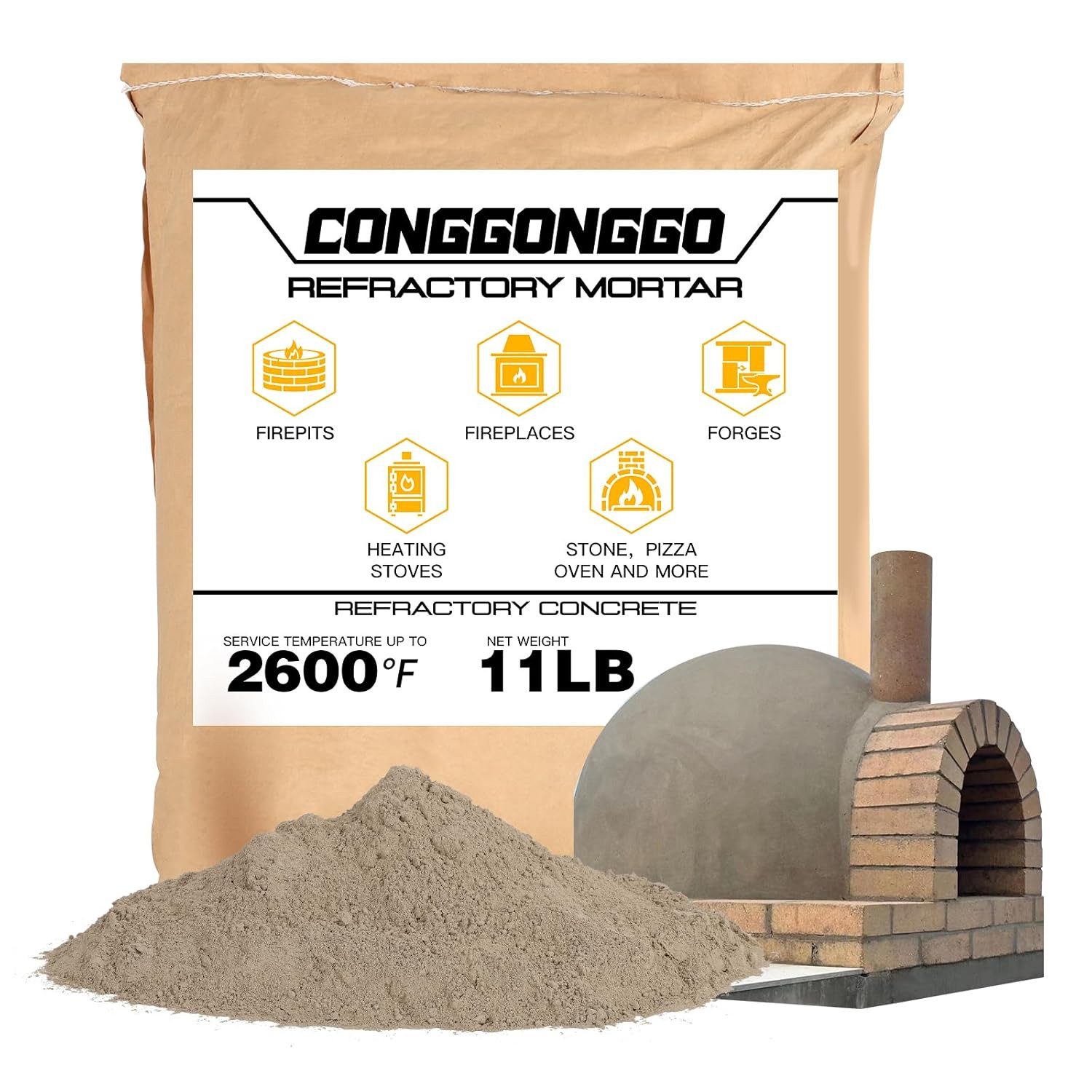11 LBS Refractory Mortar, 2600°F High Temperature Mortar for Masonry -Fire Refra