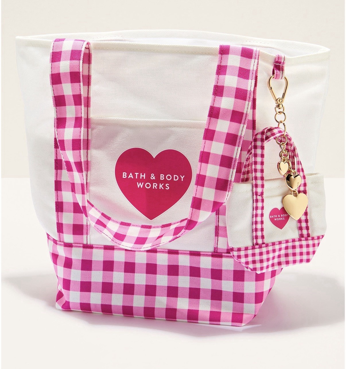 Bath & Body Works Pink Gingham Tote Bag & Mini Tote Charm - New 2026
