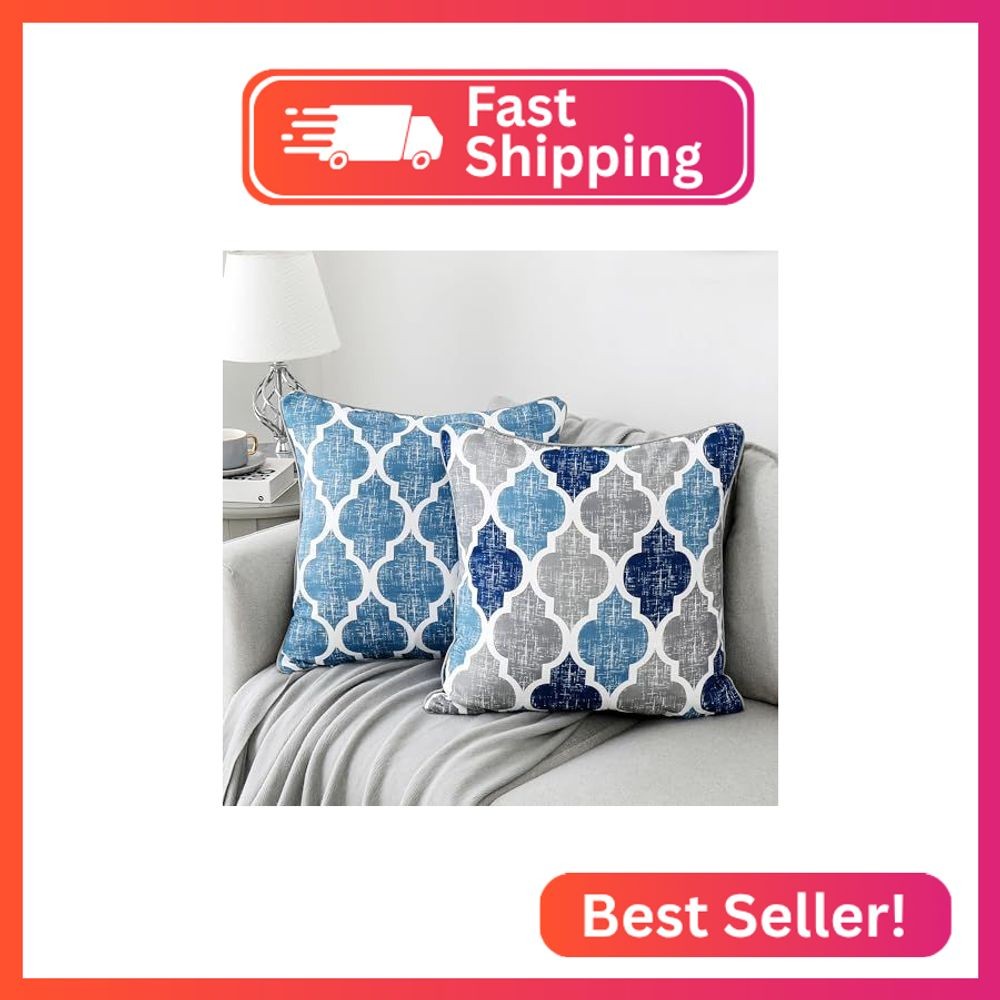Beauoop Throw Pillowcover Soft Chenille Print Moroccan Geometric 2-Sided Pattern