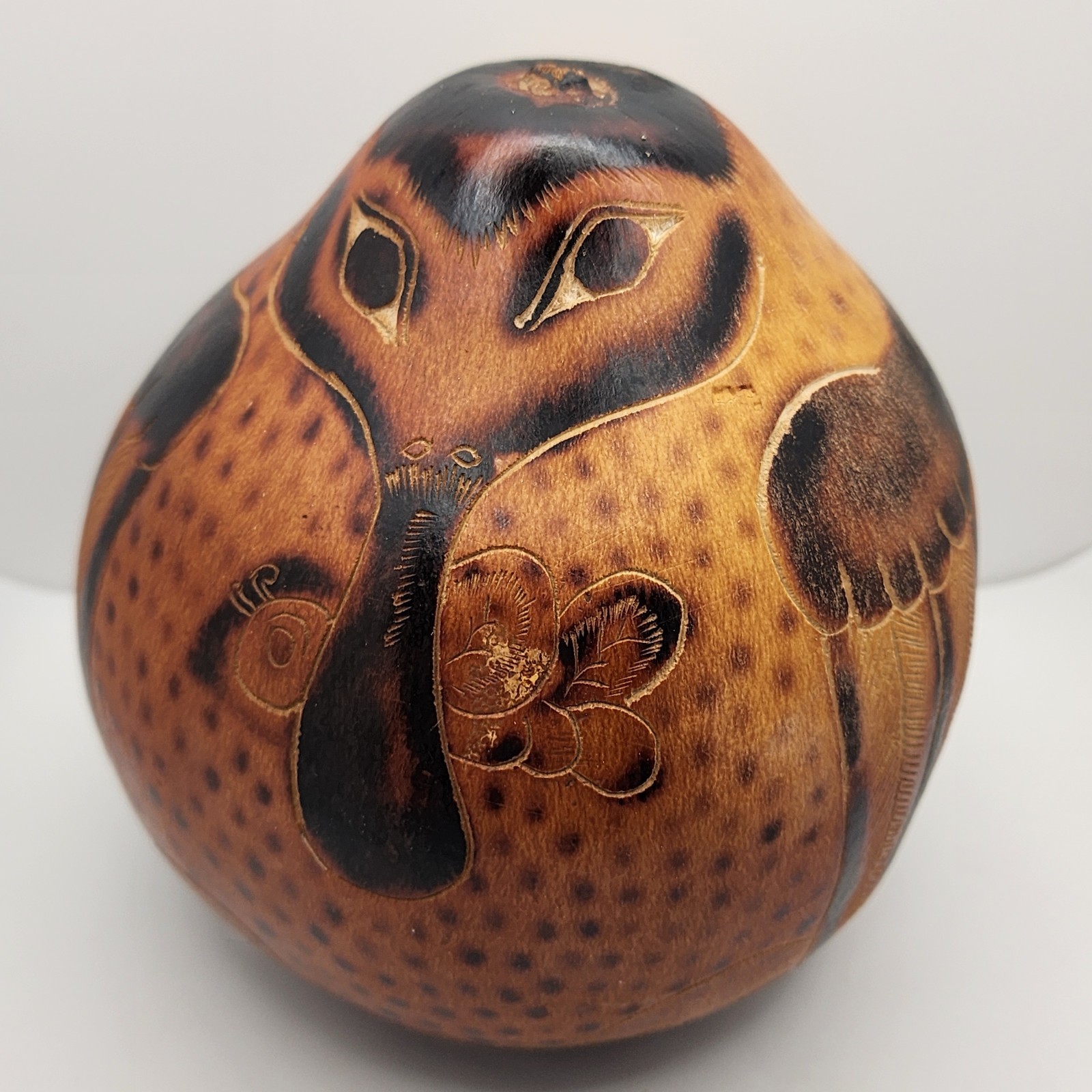Peruvian Folkart Gourd Handmade Musical Shaker LG Bird Kingfisher 7.5IN W