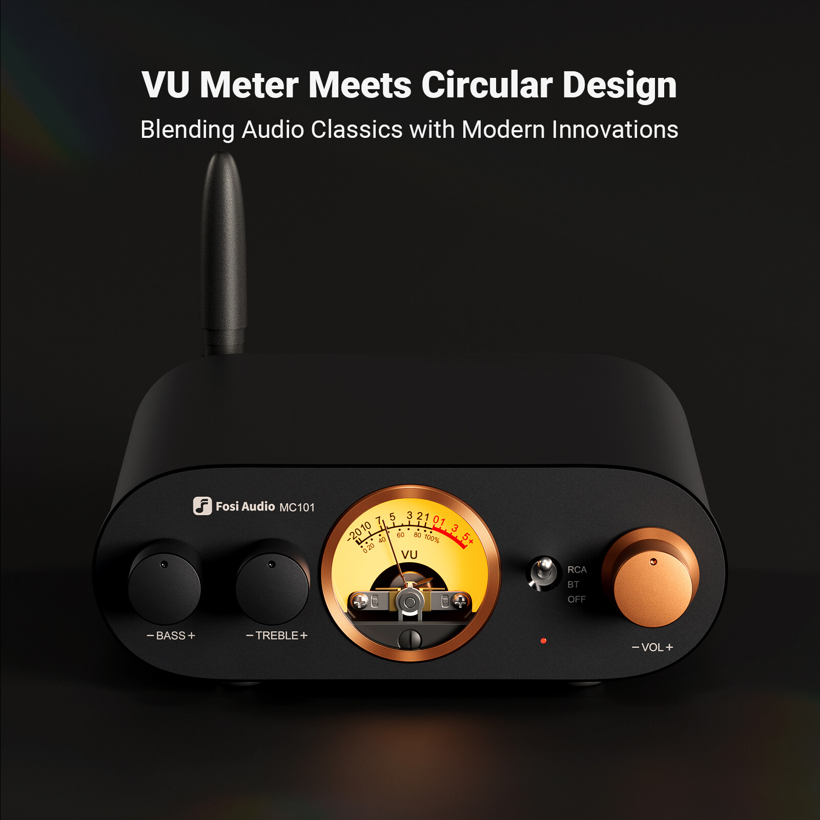 Fosi Audio MC101 Stereo Amplifier Bluetooth 5.3 Mini HiFi Amp VU Meter 2.0