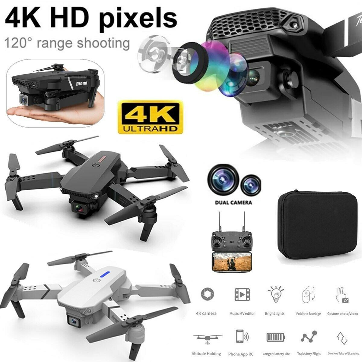 E88 Pro WIFI FPV Foldable Quadcopter HD 4K Wide Angle Dual Camera Drone ORANGE
