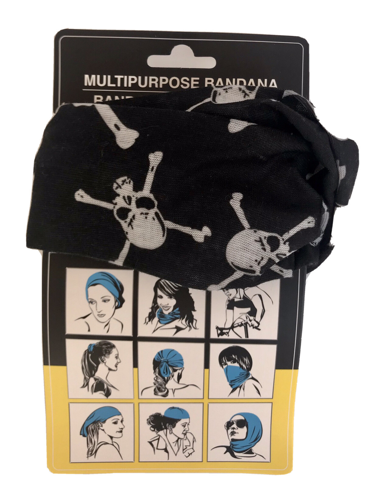 New Multipurpose Bandana Headband Scarf Black W/ Skulls & Crossbones Facewear
