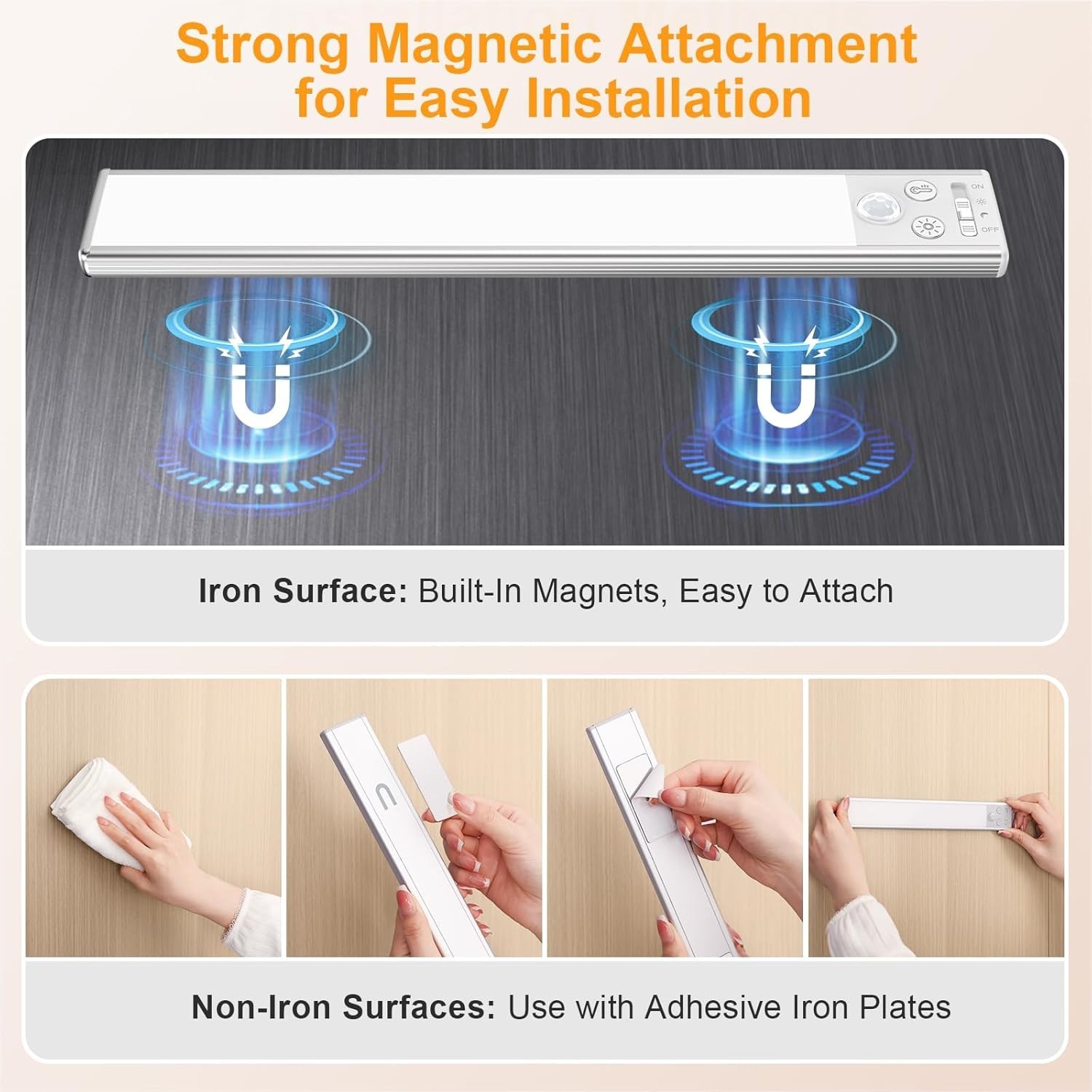 10" Rechargeable Motion Sensor under Cabinet Lights, 2 Pack, Wireless Indoor Lig