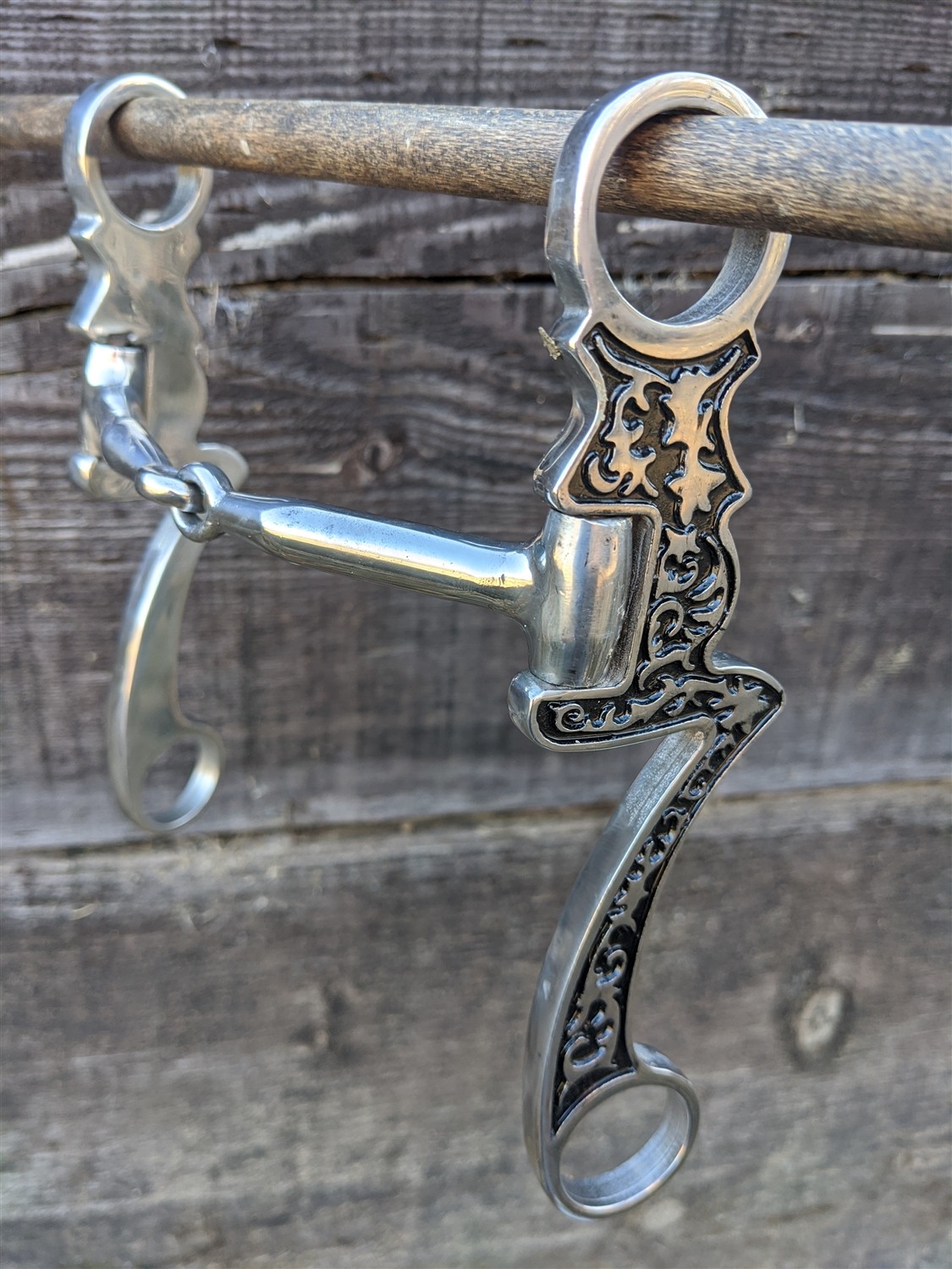 Western Shanked Snaffle Bit - Stainless - Black Inlay - 5 1/8" Mouth-7.5" Cheeks