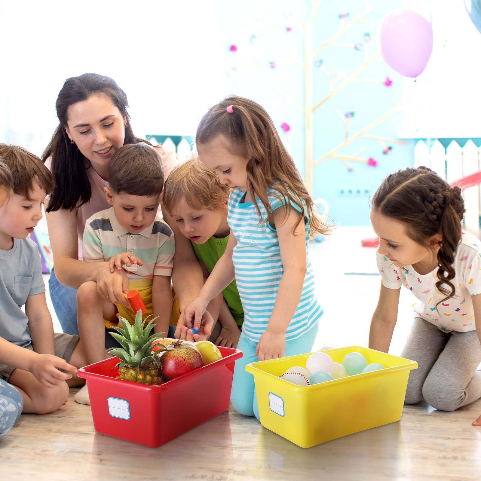 24 Pack Classroom Cubby Storage Bins Plastic Stackable Storage Bins with Labe...