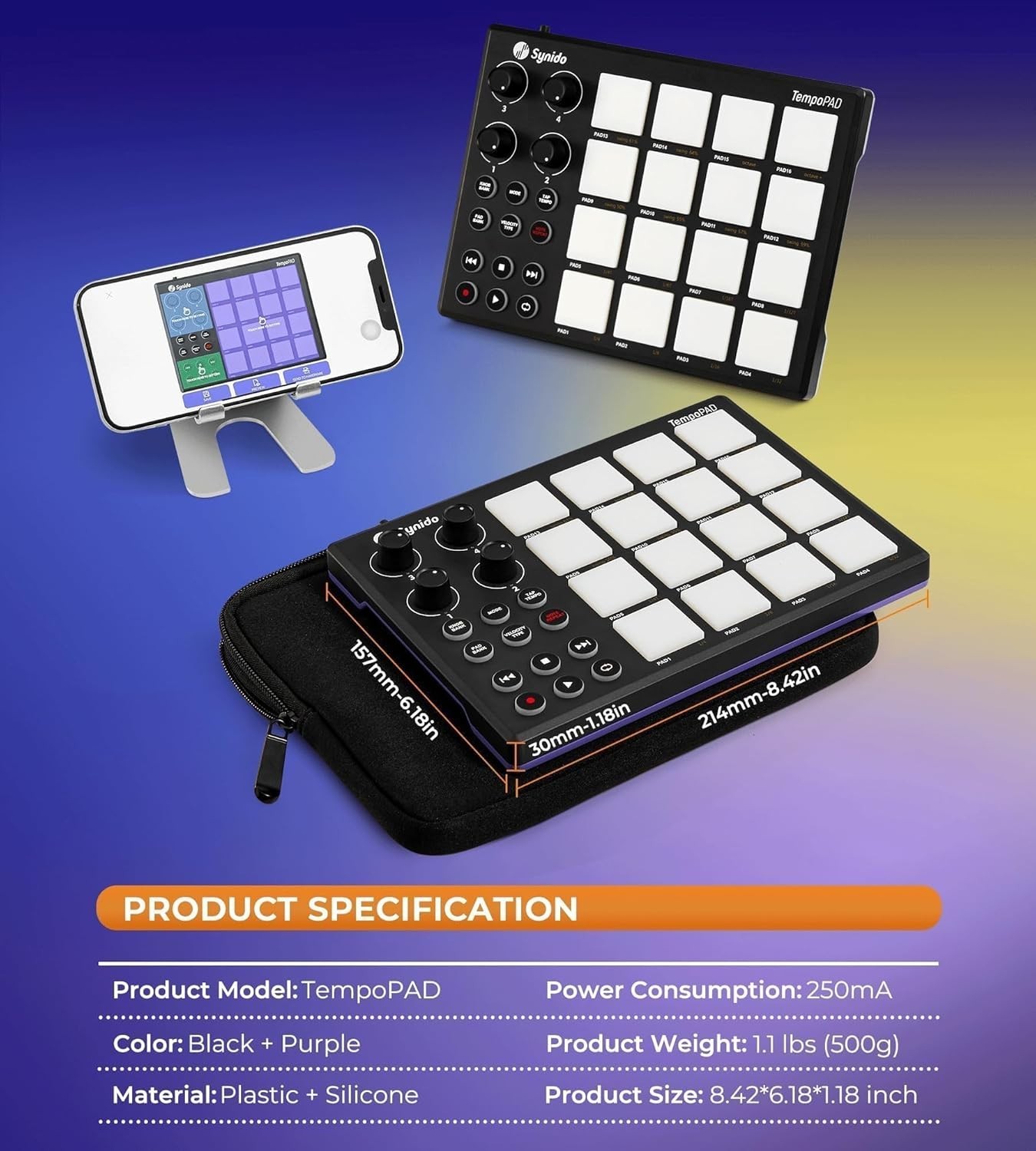 TempoPAD Midi Controller Beat Maker Machine for Music Production, Portable USB M