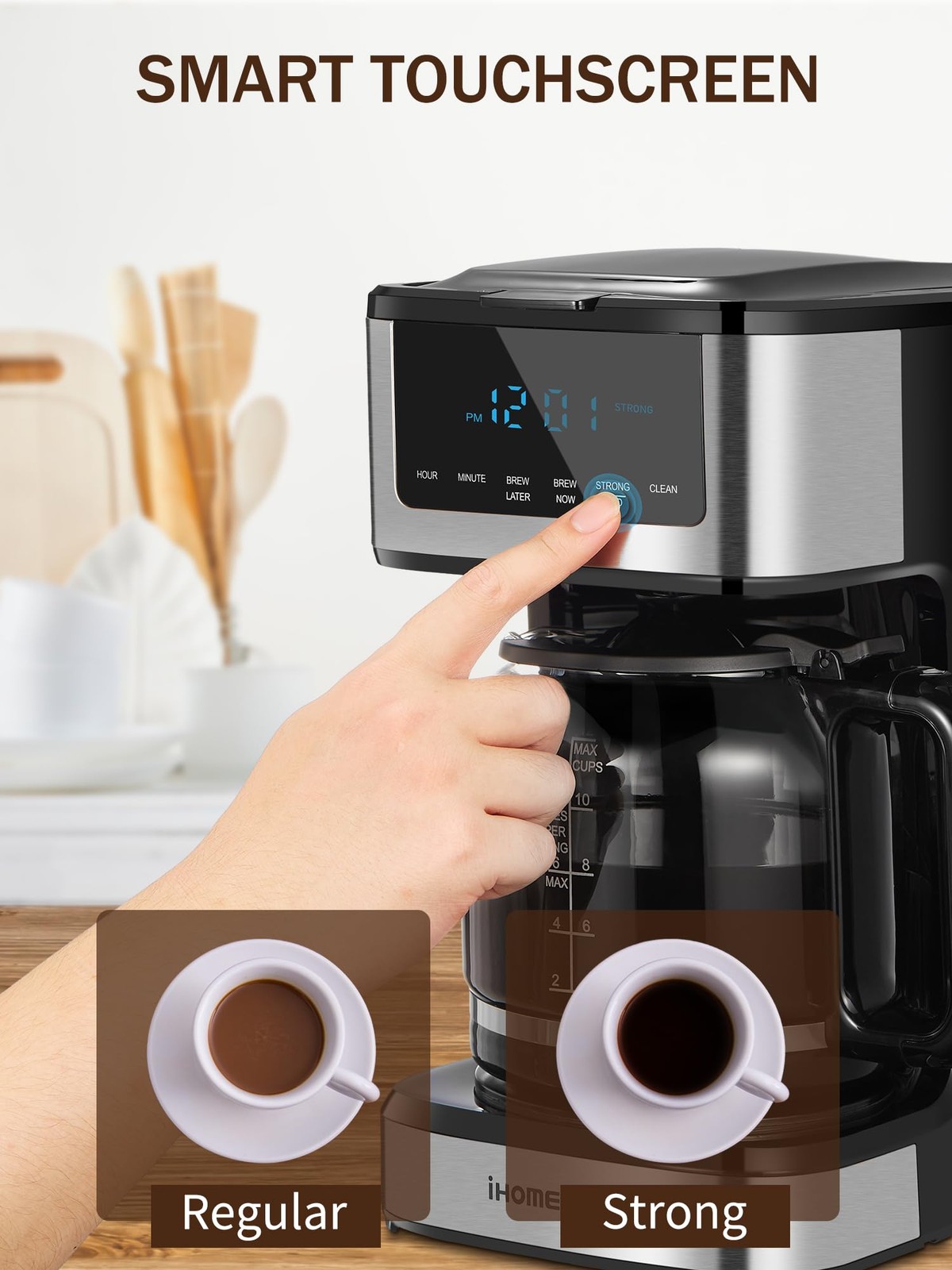 Ihomekee Coffee Maker, Programmable Drip Large 12 Cups, Black,Silver