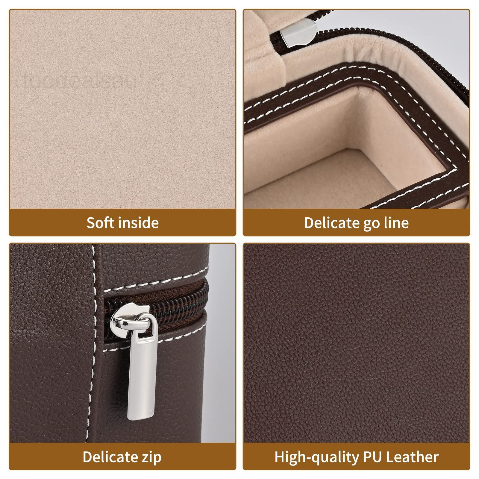 Eyewear Travel Case for women men, Luxury leather 3 Slots, Coffee