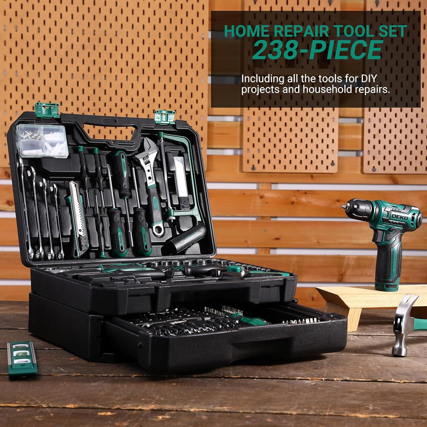 DEKOPRO Tool Set Tool Kit 12V Cordless Drill Hand Toolbox with Storage Case