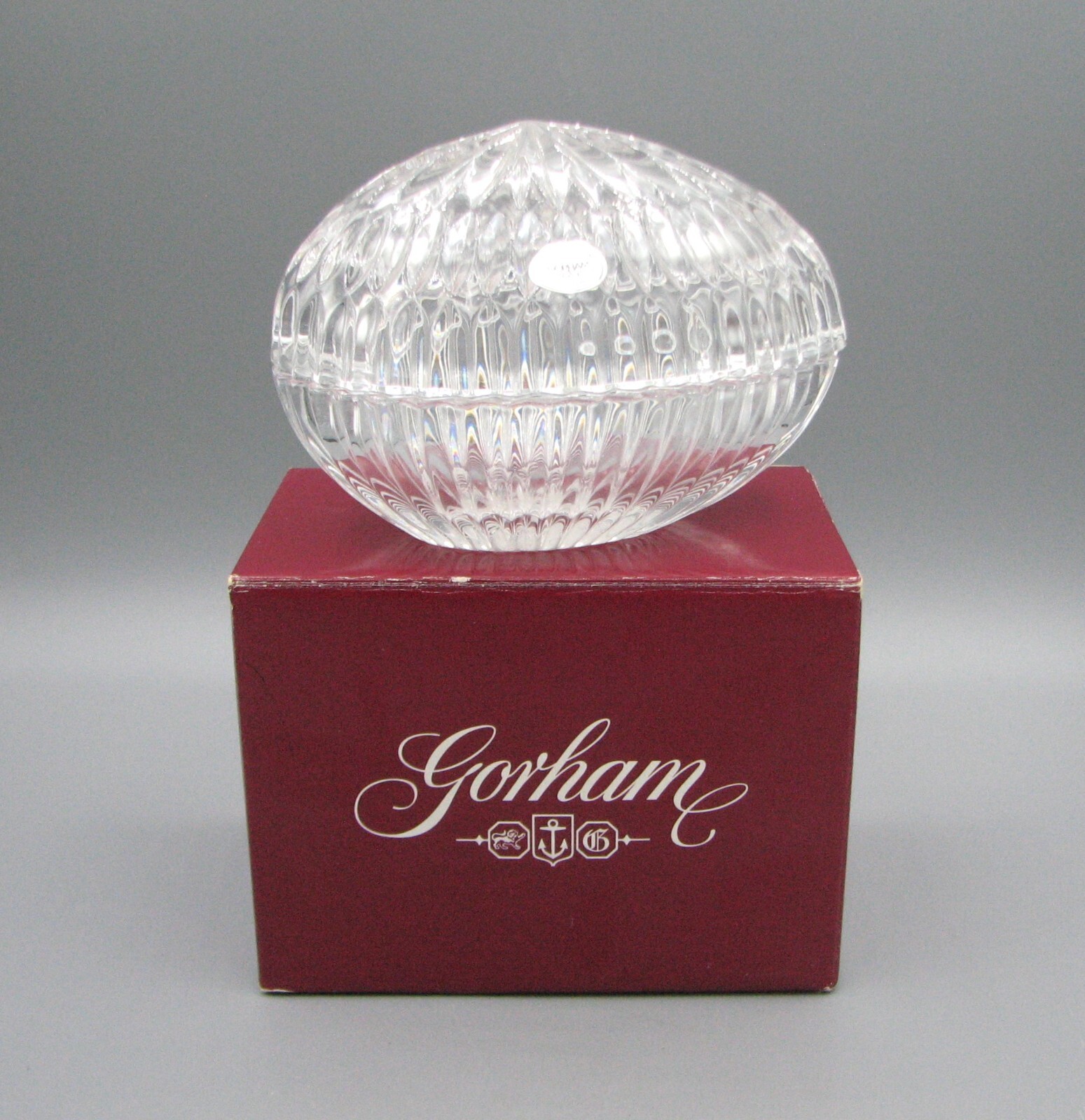 NIB Large Gorham Chantilly Crystal Egg Shape Jewelry Trinket Box #3733 Free Ship