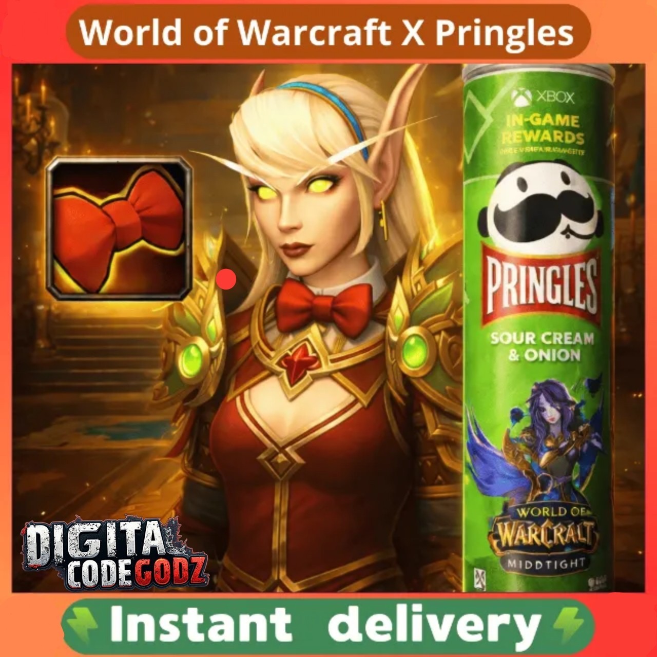 World of Warcraft - Crimson Bow Tie - WoW Loot TCG Item 🎀 Pringles Exclusive 🎀