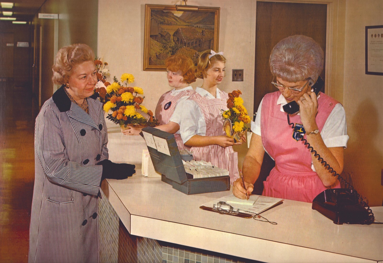 Vintage Candy Stripers Reception Desk 1965 ORIG XLG Sign Singer Hospital Helpers