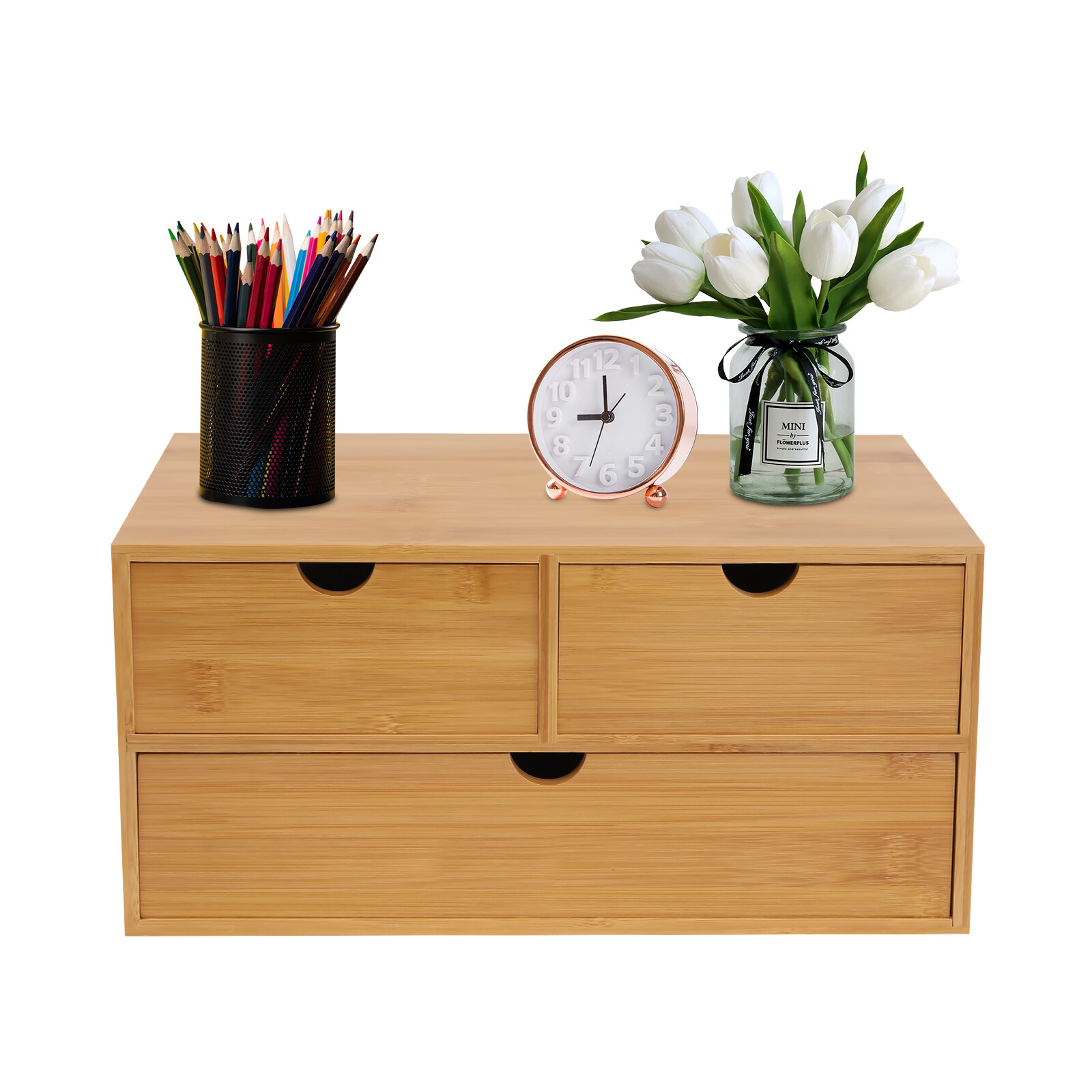 3 Drawers Shelf Desktop Office Home Storage Decor Mini Bamboo Desk Top Organizer