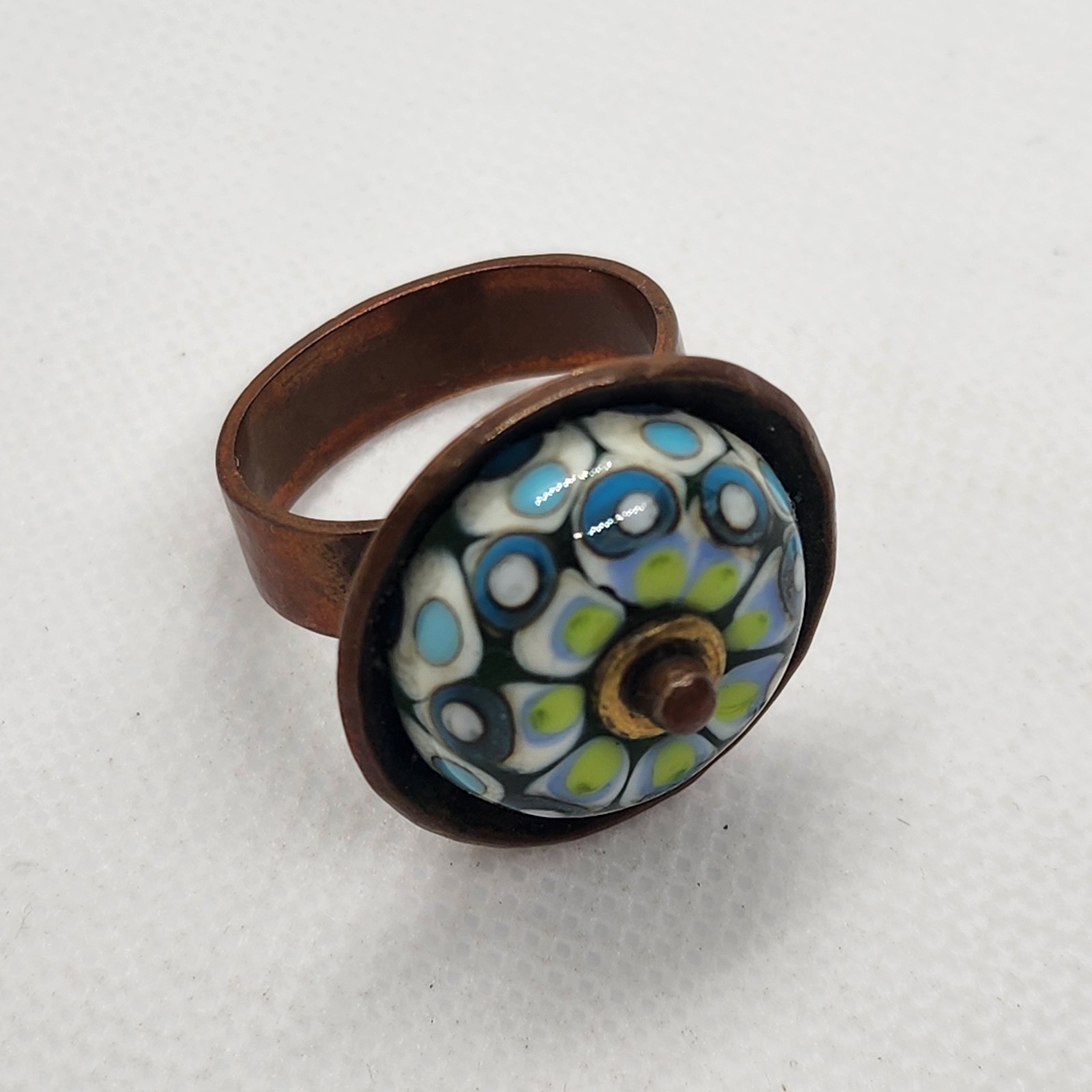 Blown glass ring copper~ Glass Bead Ring Size  8