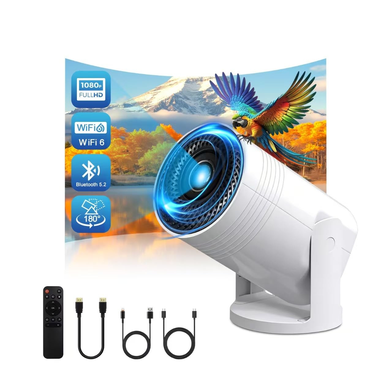 Wireless Mini Projector with WIFI 6 and Bluetooth, 4K 1080P Support Portable ...