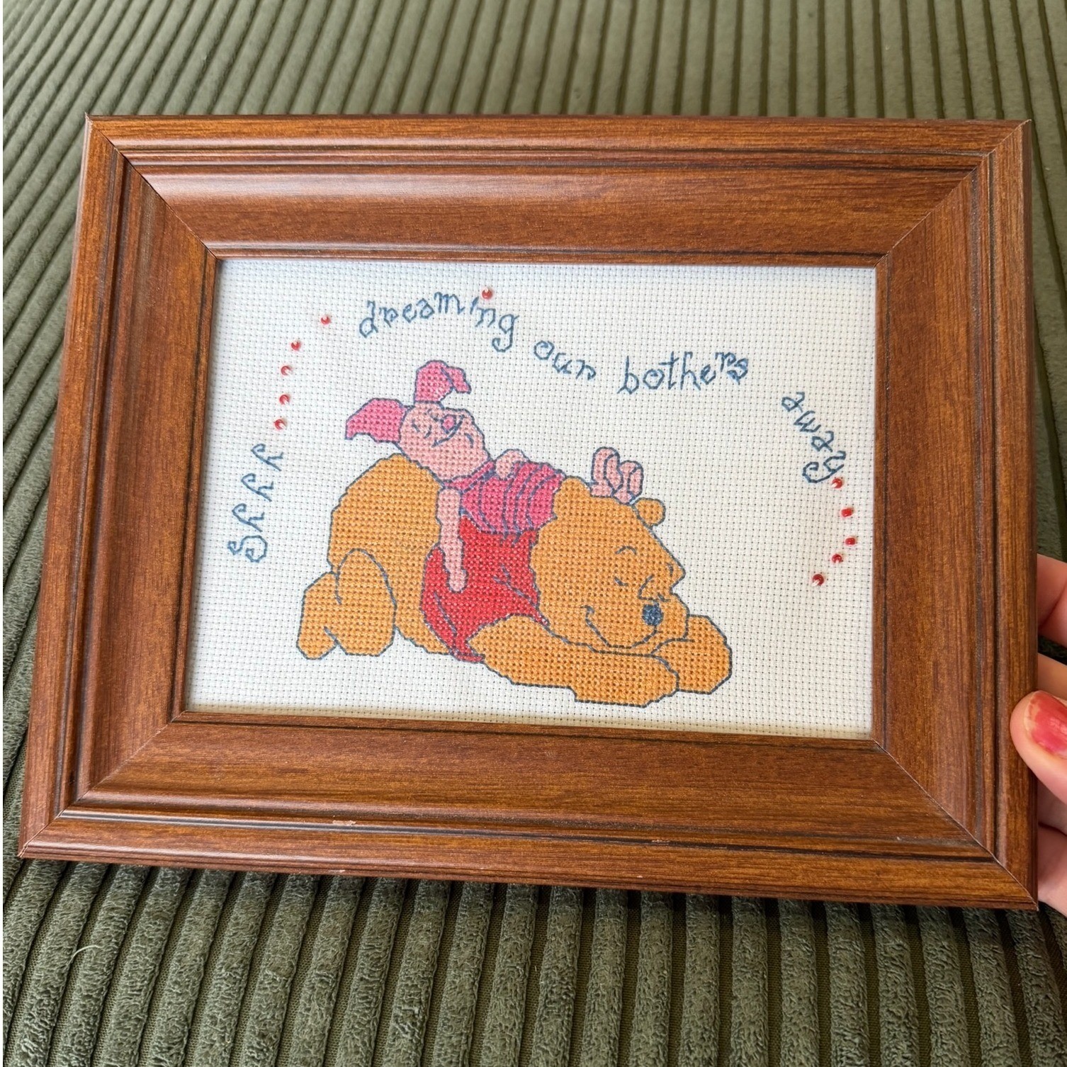 Disney Winnie the Pooh Piglet Cross Stitch Framed Art Dreaming Our Bothers Away