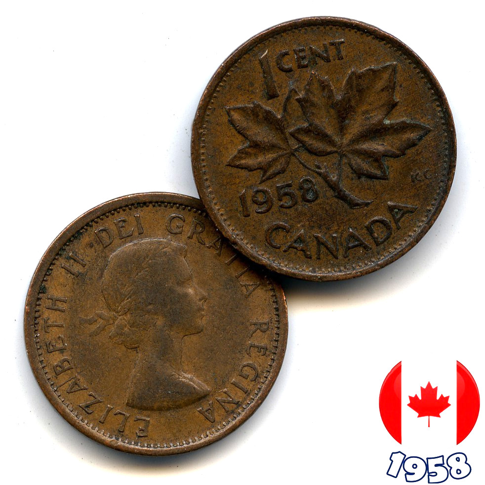 A Canadian 1958  1 Cent Penny Coin Elizabeth II Maple Leaf - Circulated