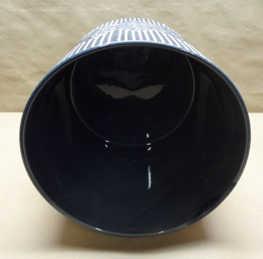 Storied Home Debossed Stoneware Footed Planter with Pattern, Blue and White