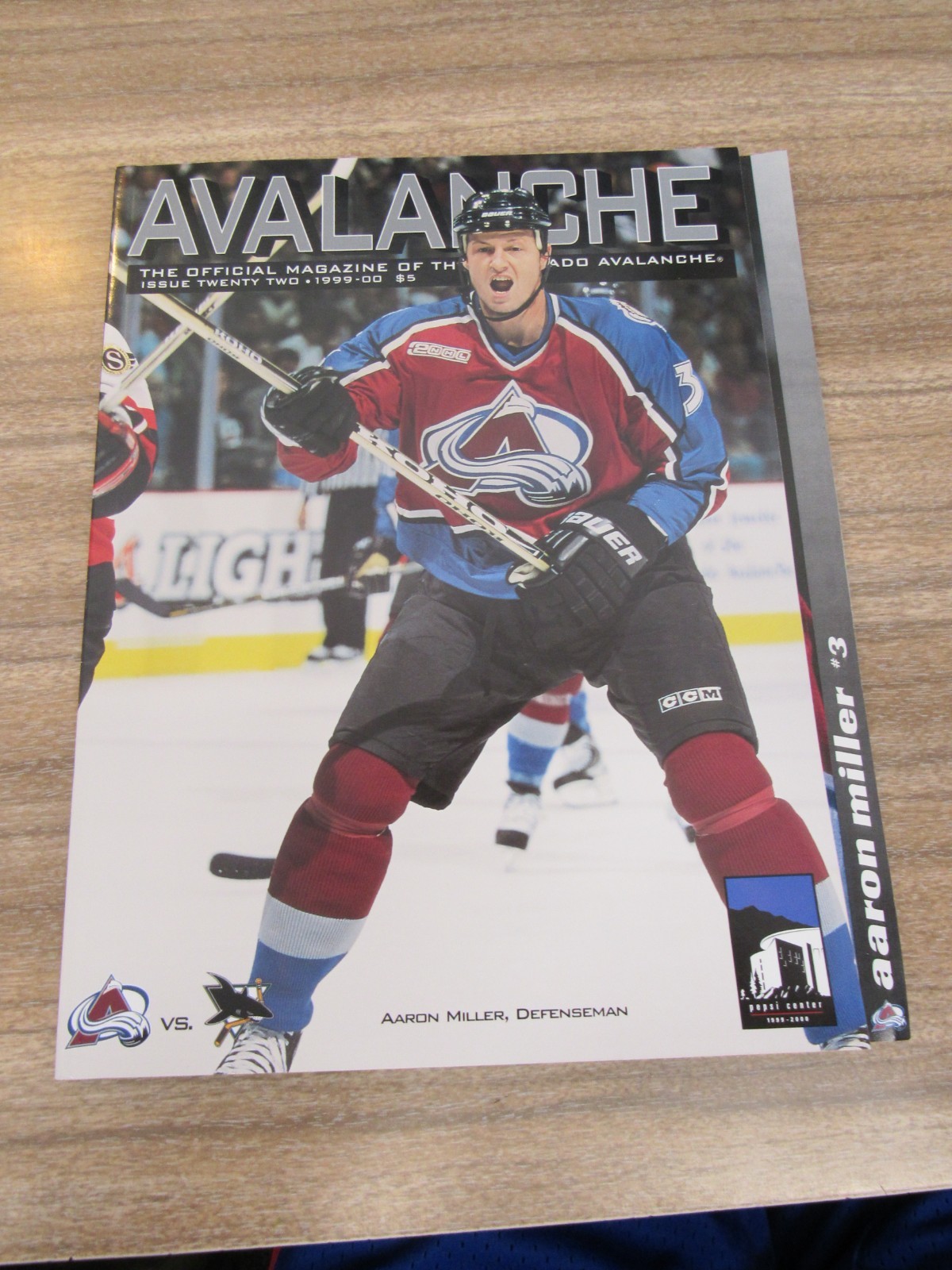 1999-00 Avalanche vs.  Sharks Program w/ Roster Card Aaron Miller