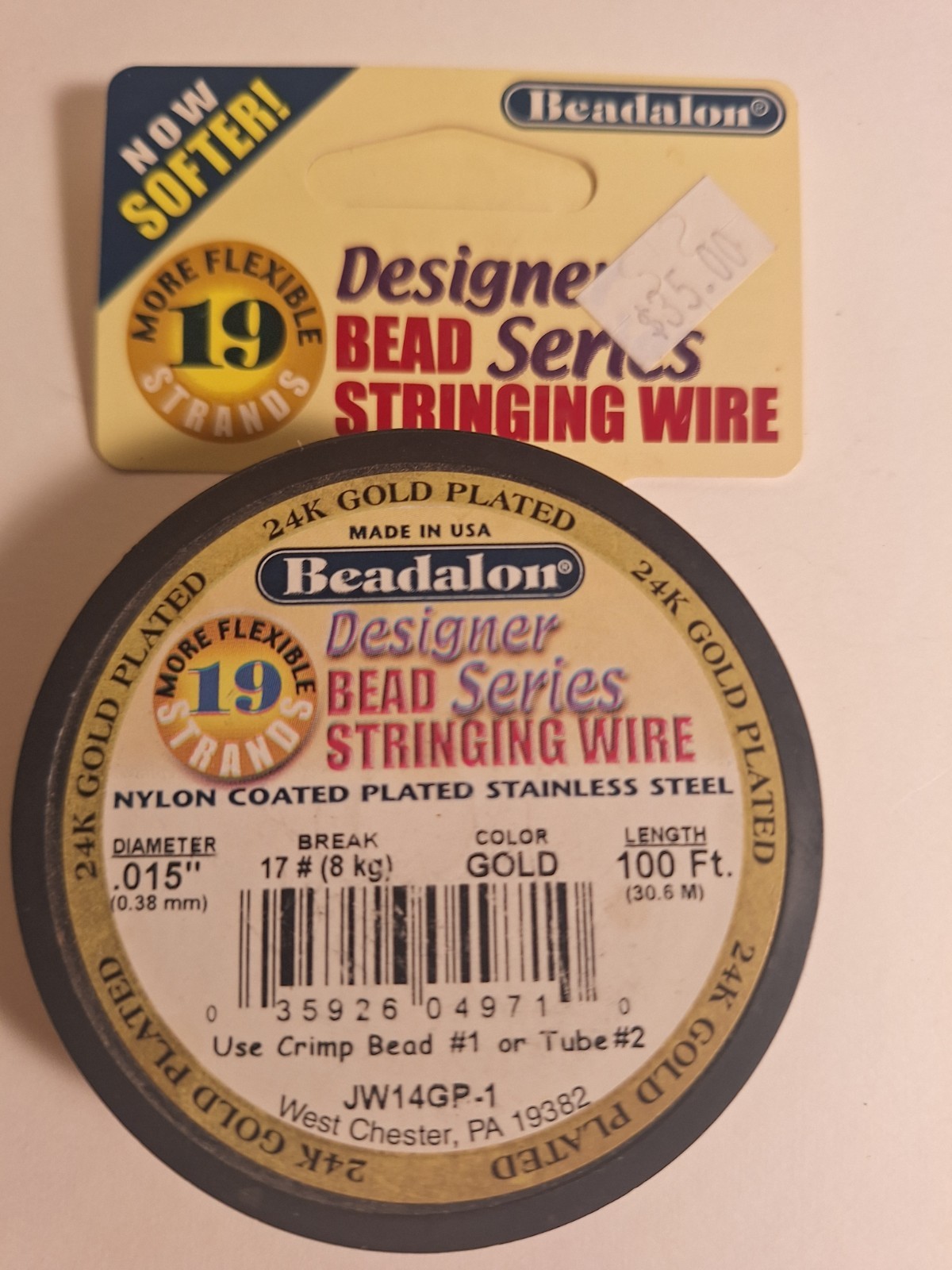 Beadalon® 19 Strand Bead Stringing Wire - 24K GOLD PLATED - 100 ft - NEW