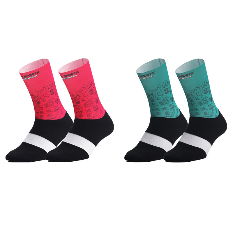 2 Pairs Cycling Socks Pro Road Bicycle Riding Bike Sports Ankle Socks Red Green