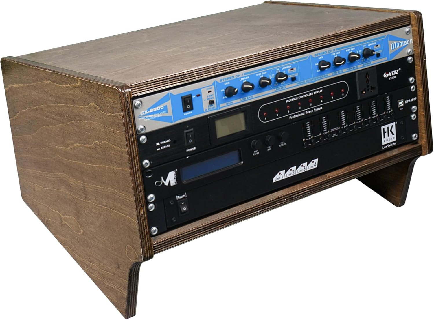 DIY 4U Angled Desktop Turret Studio Rack with Solid Baltic Birch Plywood, Weathe