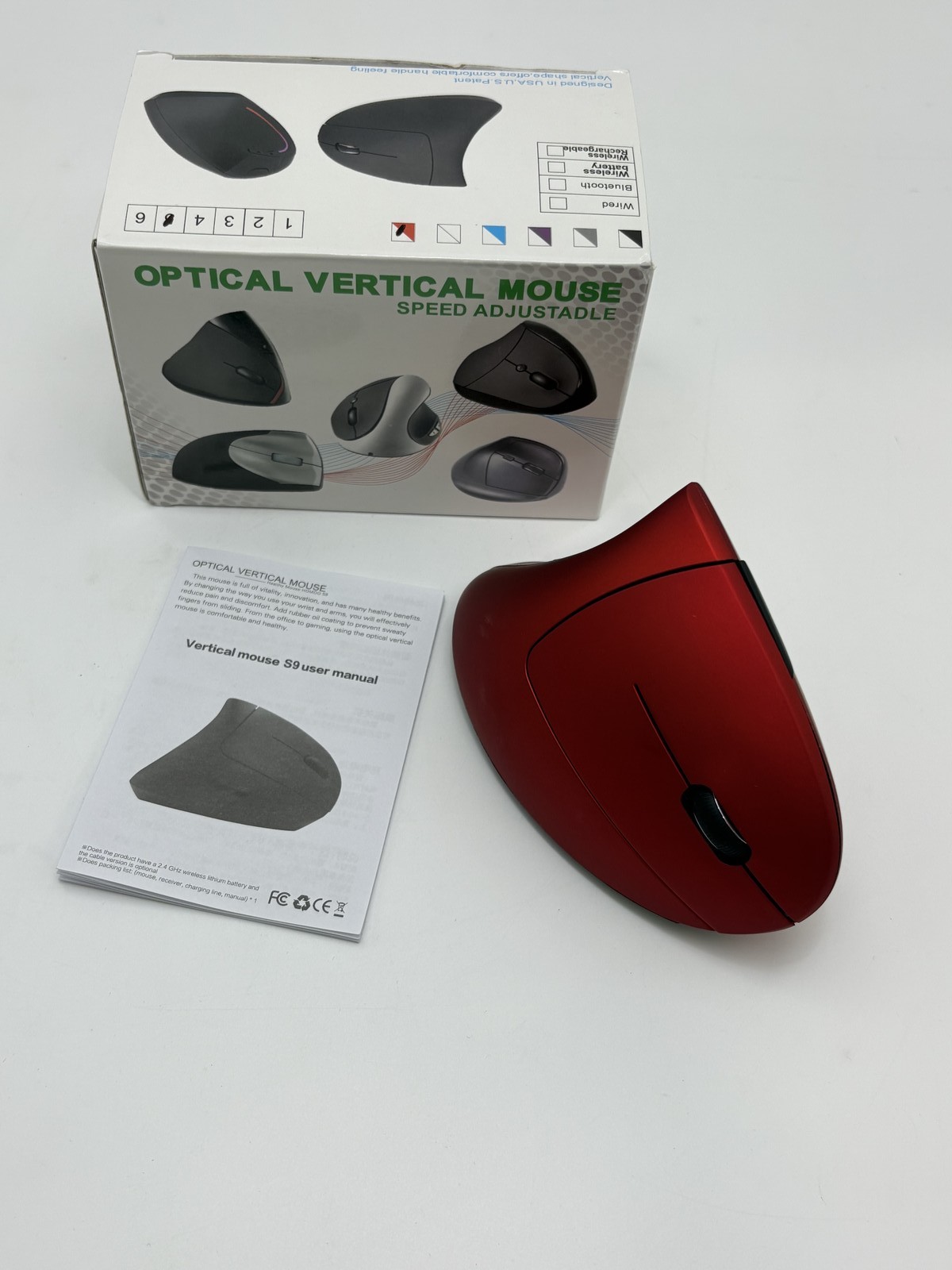 RED - GENERIC WIRELESS VERTICAL ERGONOMIC OPTICAL MOUSE